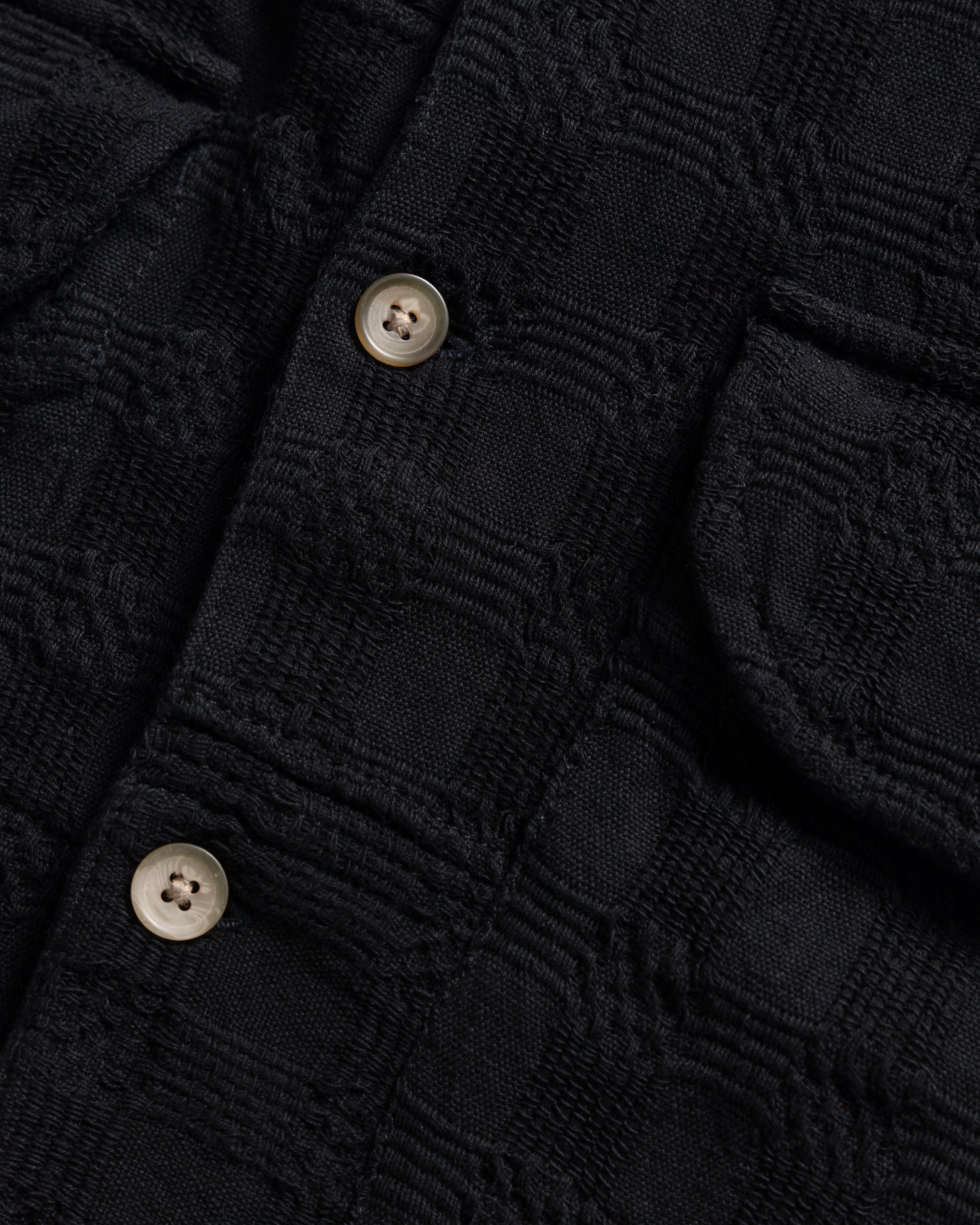SS AGEROLA LATTICE STITCHED PATCHWORK SHIRT- WASHED BLACK COTTON 3D HANDWOVEN PLAID