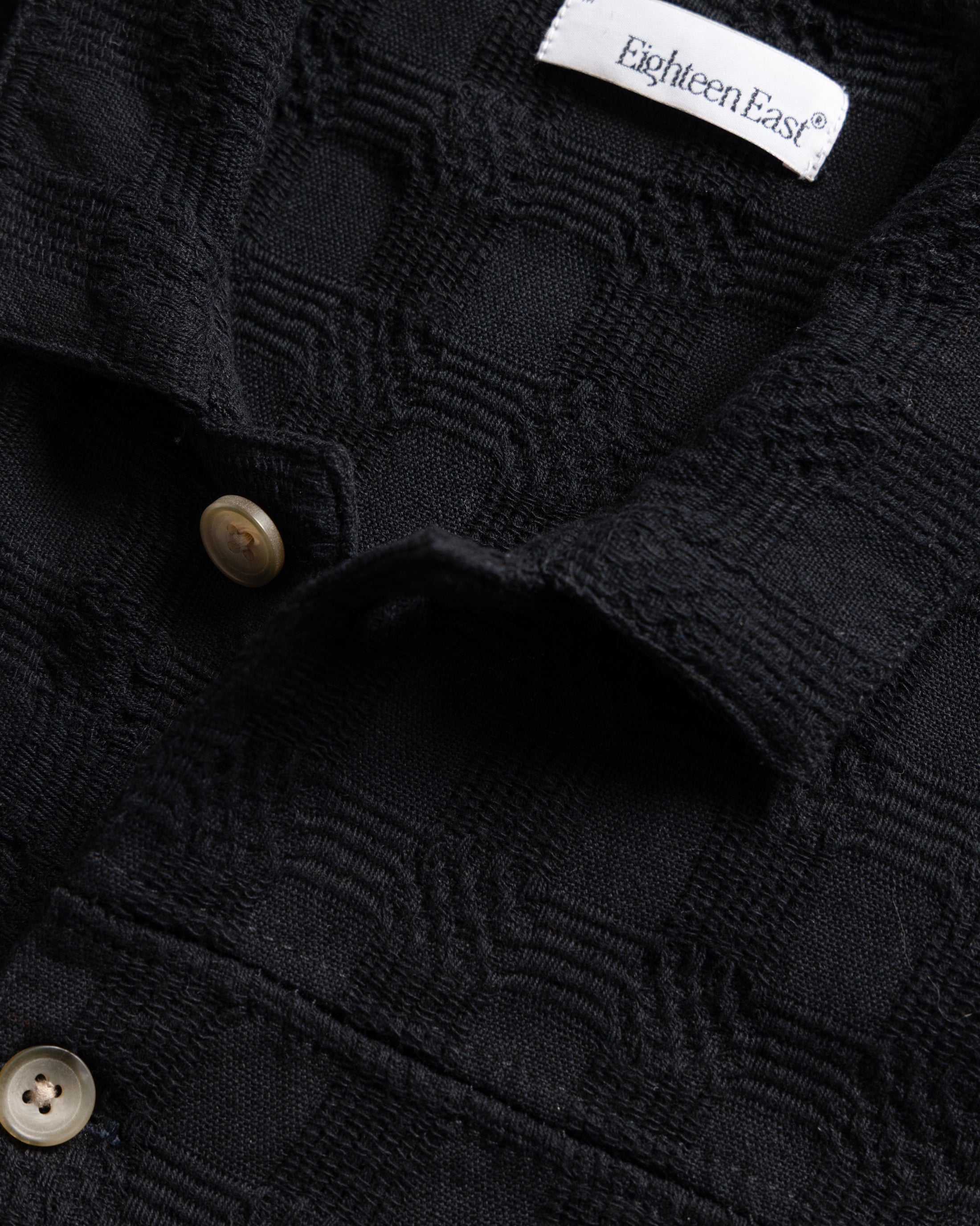 SS AGEROLA LATTICE STITCHED PATCHWORK SHIRT- WASHED BLACK COTTON 3D HANDWOVEN PLAID