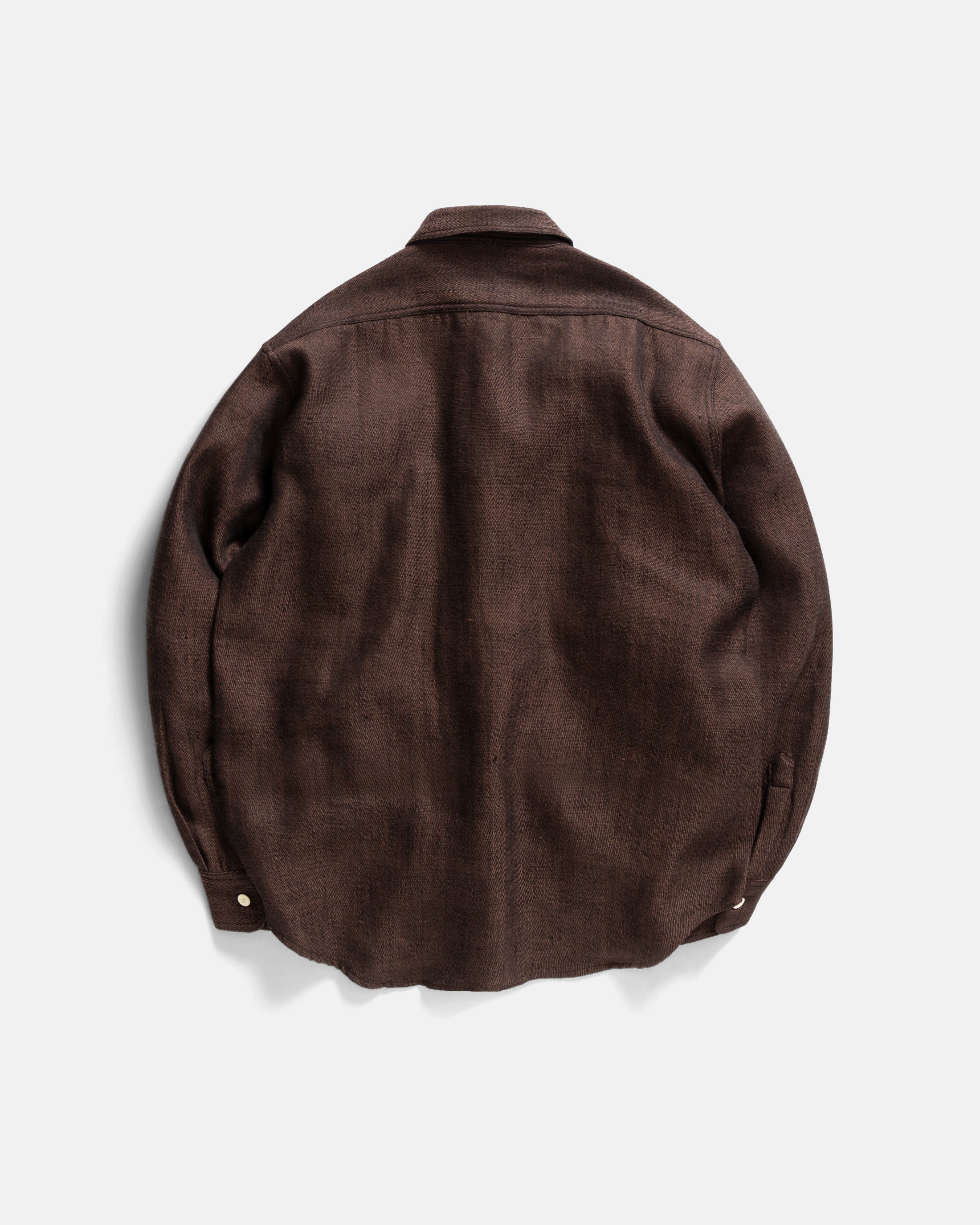 ALBERTO "PER LAVORO" SHIRT - CHOCOLATE / BLACK WOOL AND LINEN KHADI TWILL