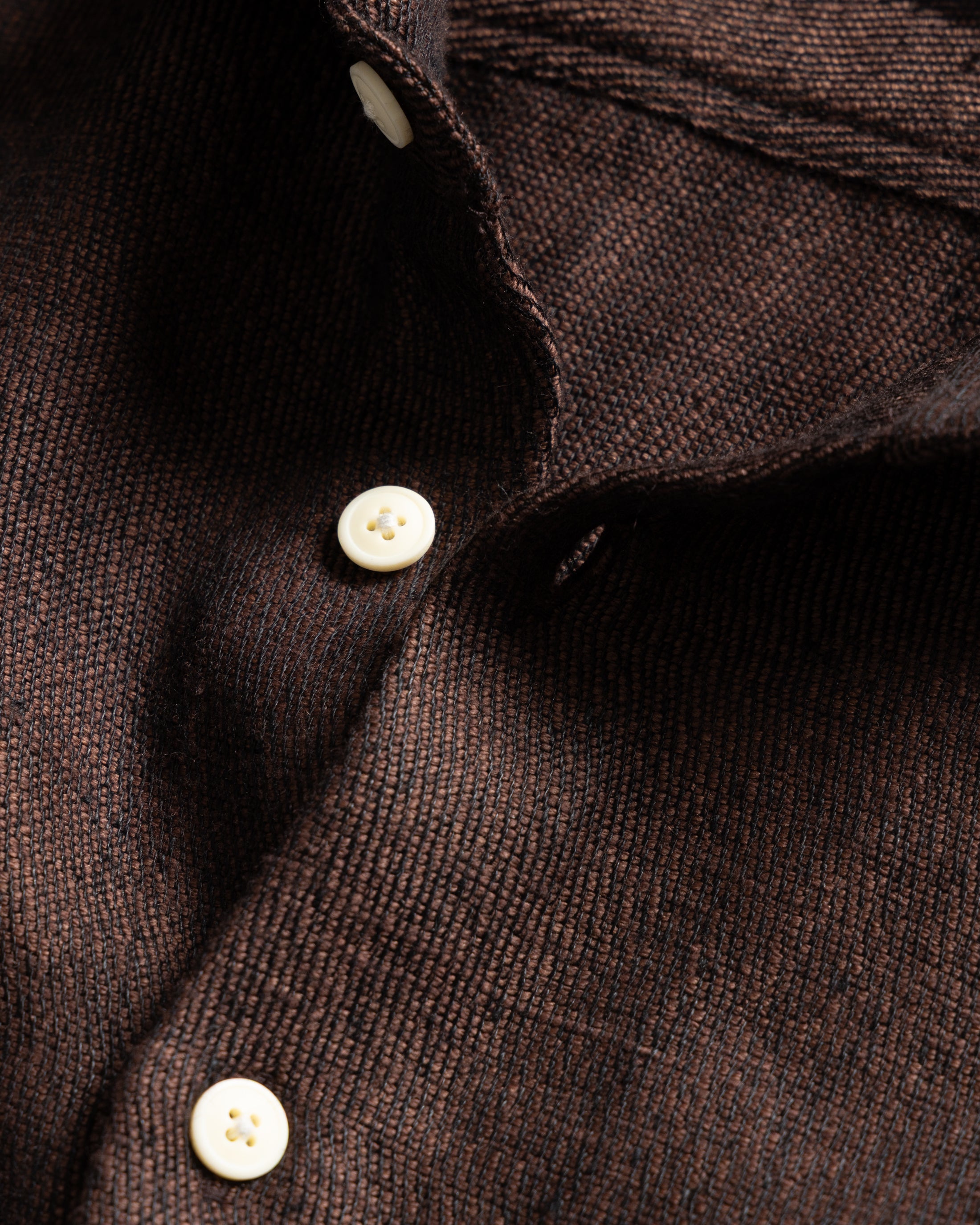 ALBERTO "PER LAVORO" SHIRT - CHOCOLATE / BLACK WOOL AND LINEN KHADI TWILL