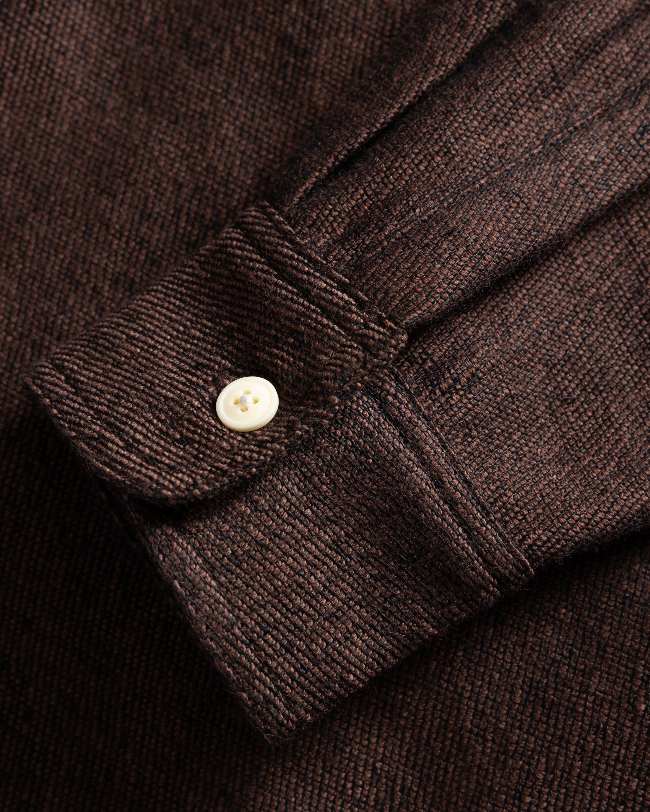 ALBERTO "PER LAVORO" SHIRT - CHOCOLATE / BLACK WOOL AND LINEN KHADI TWILL