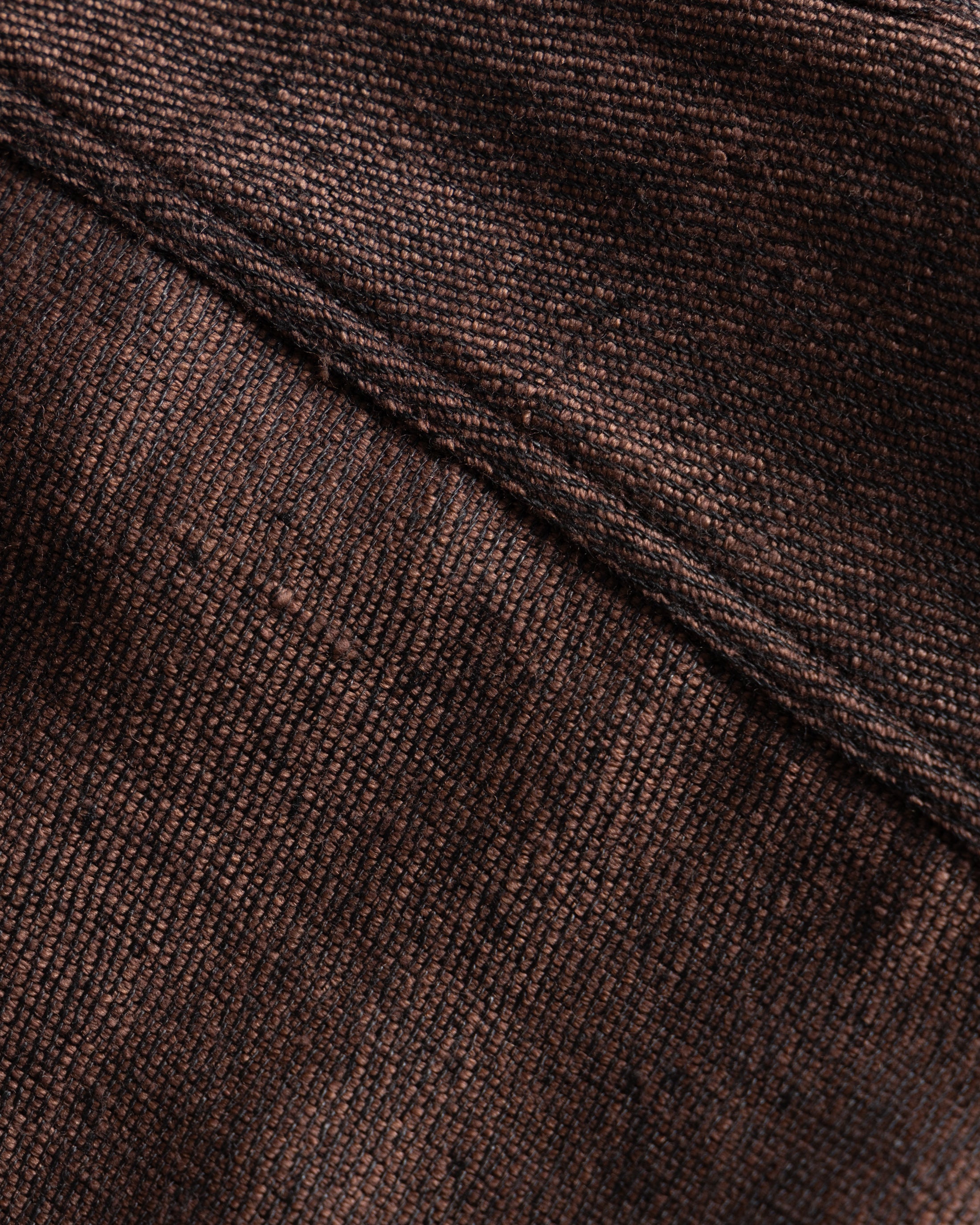 ALBERTO "PER LAVORO" SHIRT - CHOCOLATE / BLACK WOOL AND LINEN KHADI TWILL