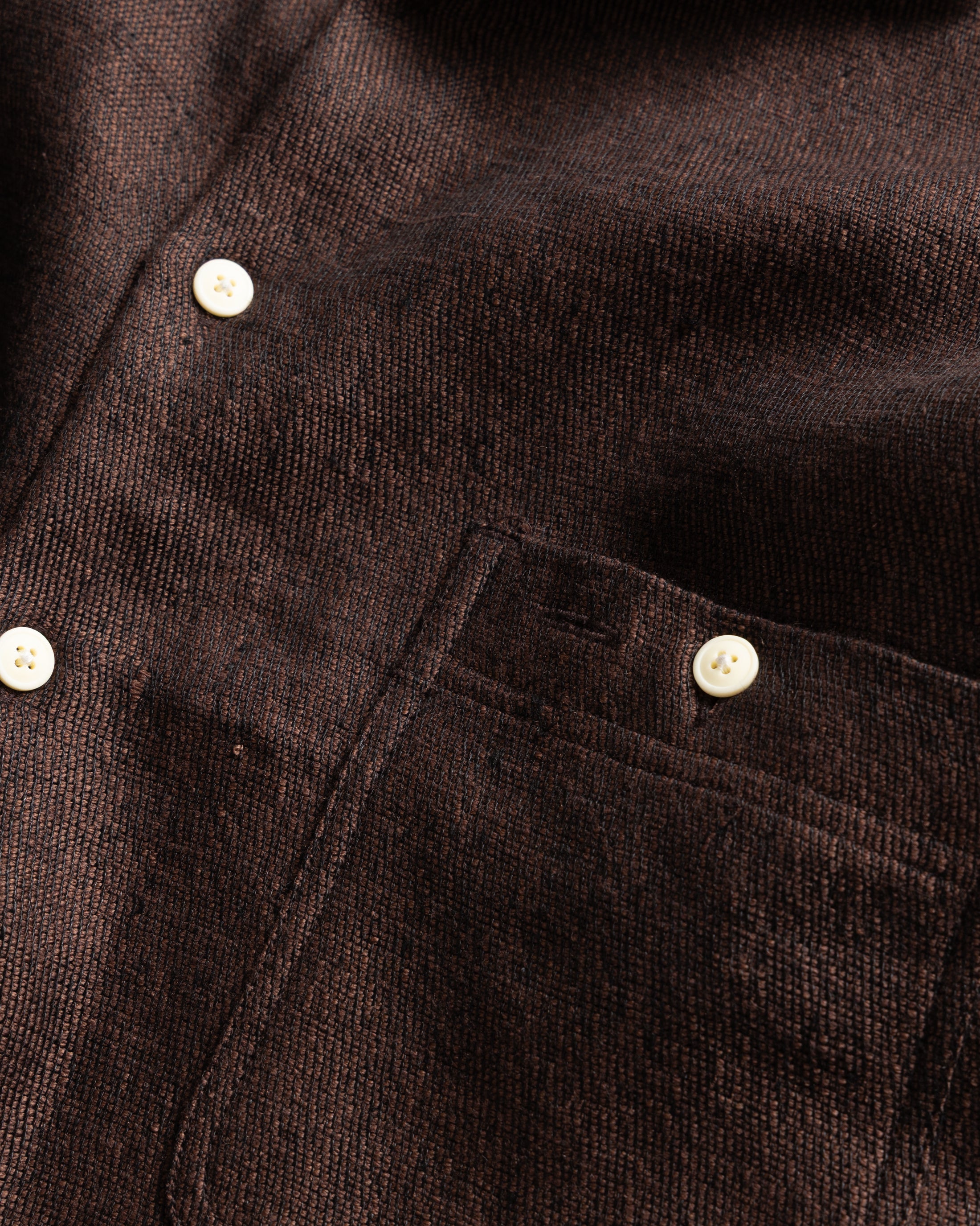 ALBERTO "PER LAVORO" SHIRT - CHOCOLATE / BLACK WOOL AND LINEN KHADI TWILL