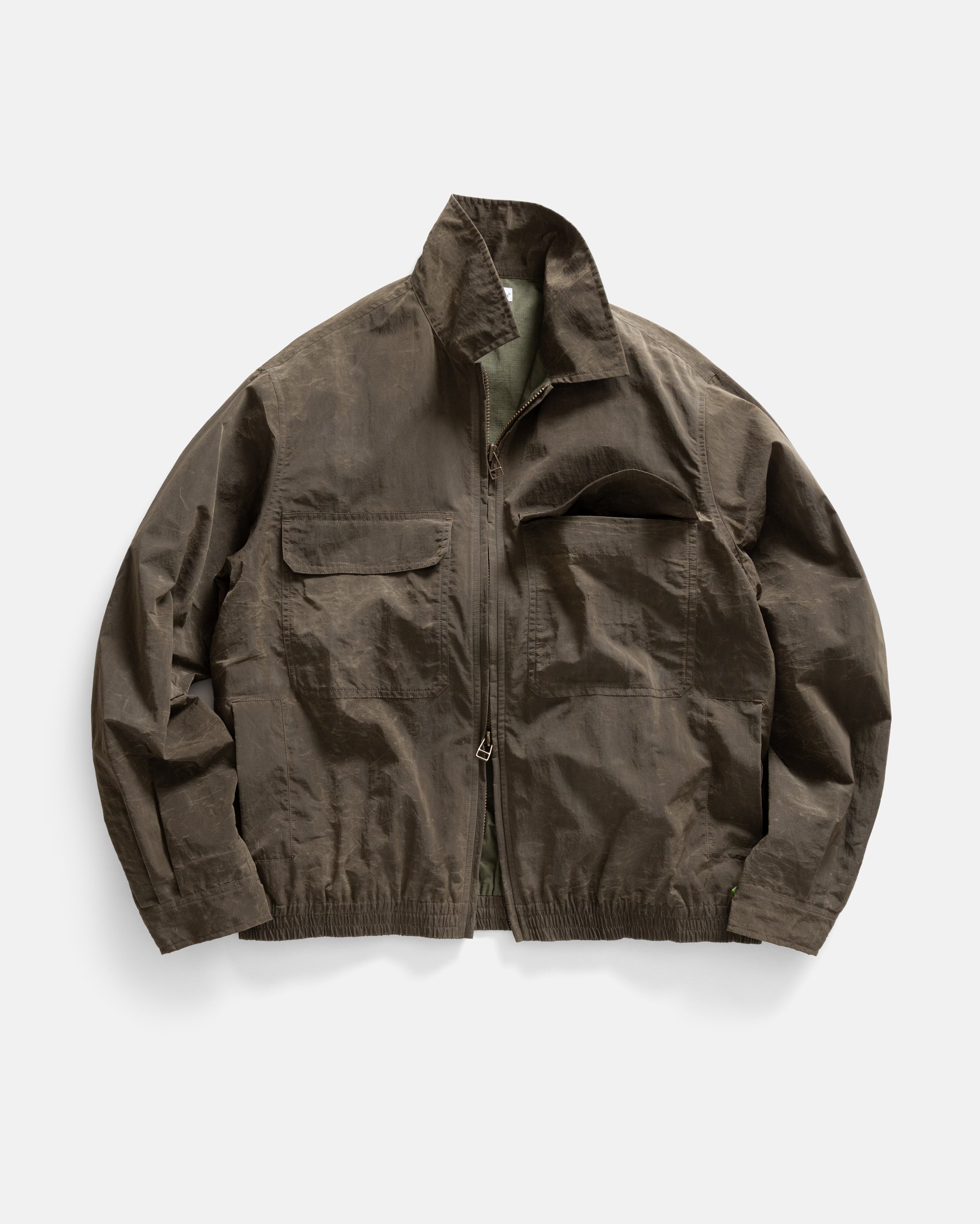 ALE FULL-ZIP BLOUSON - OLIVE BROWN WAXED NYLON – 18 East ALE FULL-ZIP BLOUSON - OLIVE BROWN WAXED NYLON – 18 East