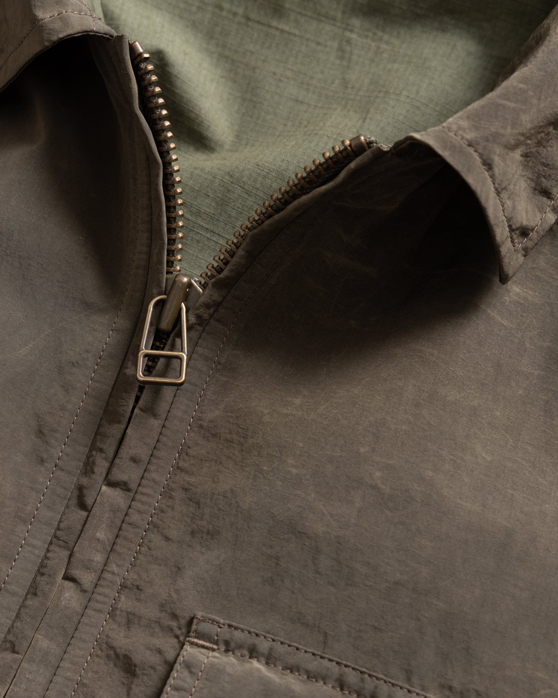 ALE FULL-ZIP BLOUSON - OLIVE BROWN WAXED NYLON – 18 East