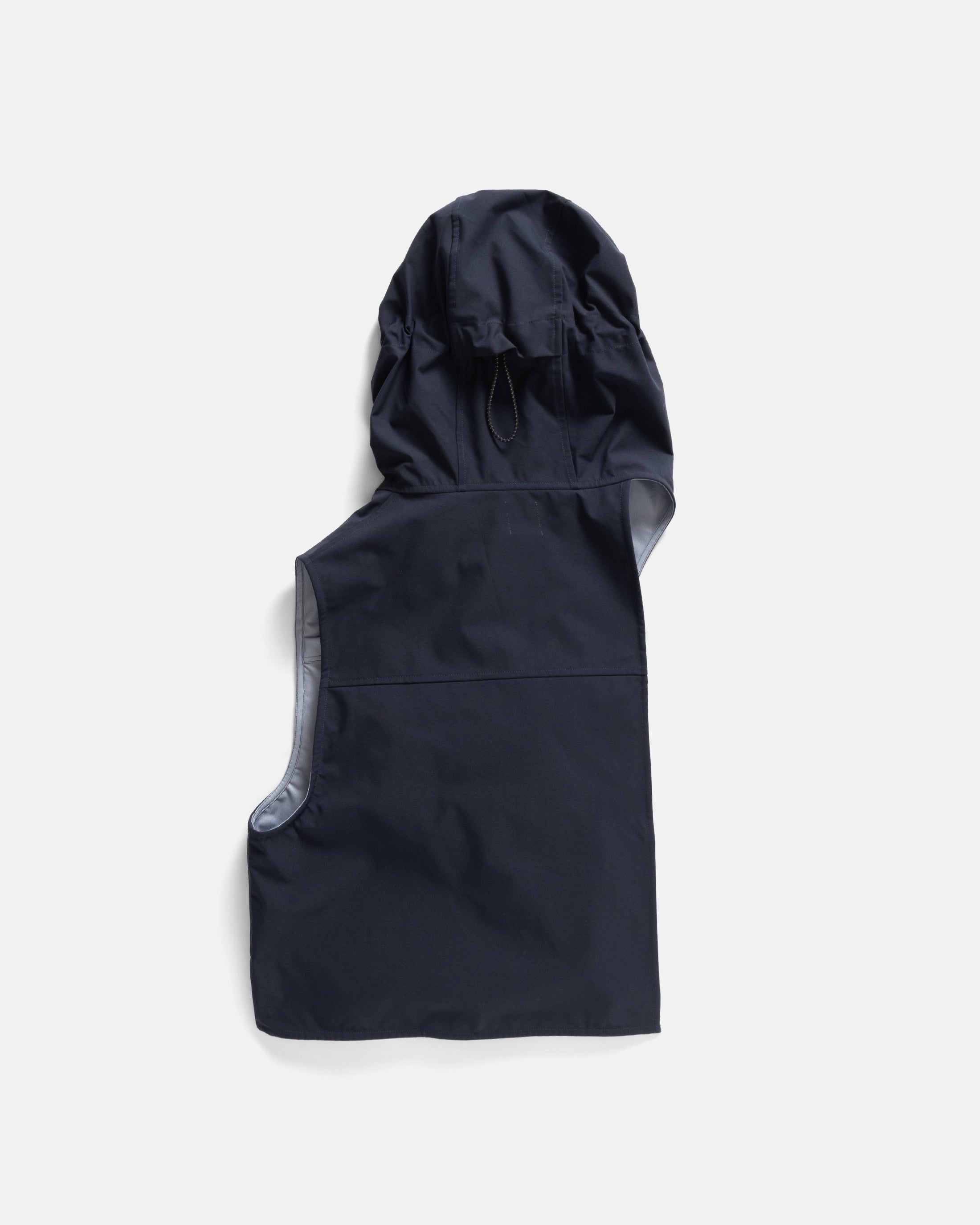 ASYMMETRICAL RAINSHADOW HOODED VEST - NOCTURN NAVY WATER-REPELLENT 3L BONDED MEMBRANE