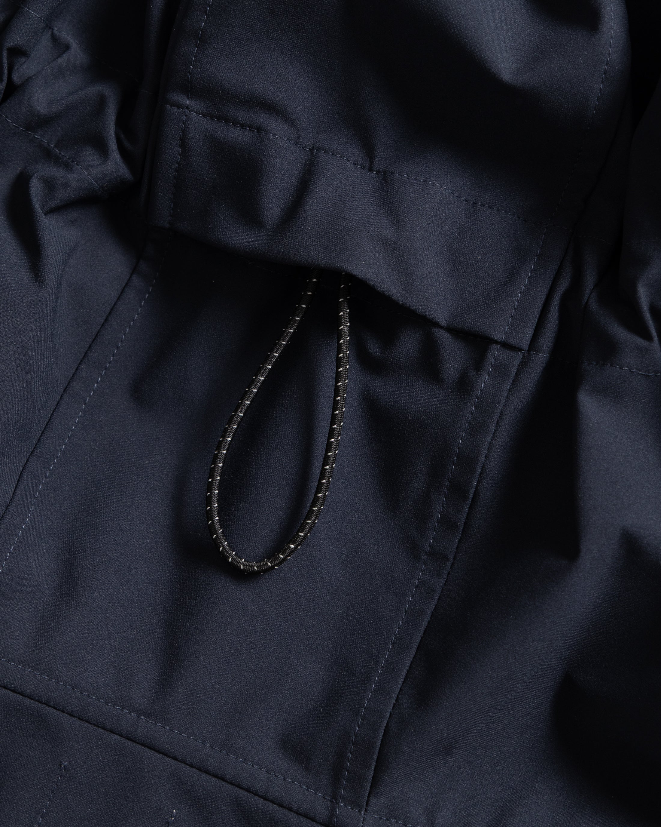 ASYMMETRICAL RAINSHADOW HOODED VEST - NOCTURN NAVY WATER-REPELLENT 3L BONDED MEMBRANE