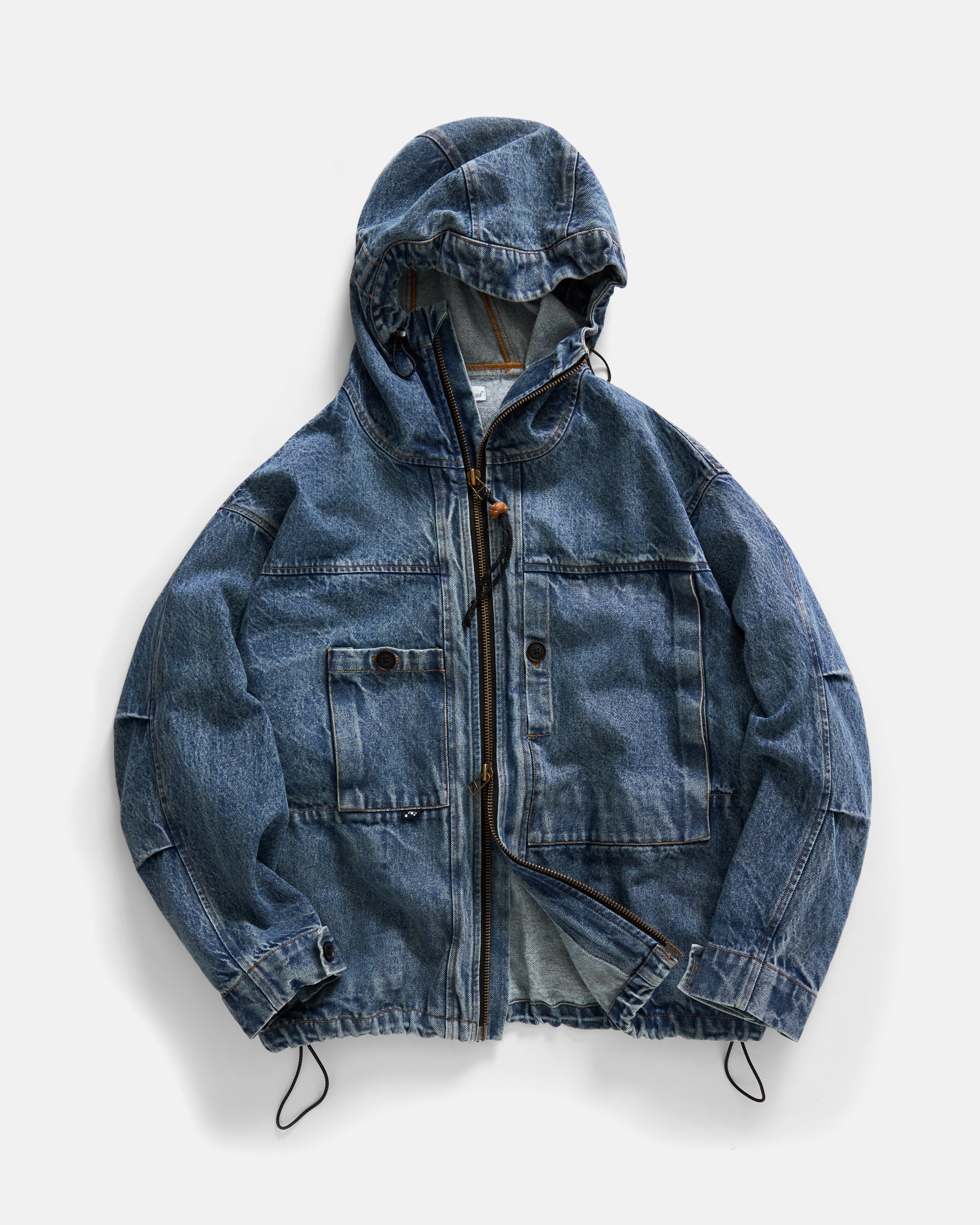 ATLAS HOODED FULL-ZIP WORK JACKET - 13 oz. MID-WASH DENIM