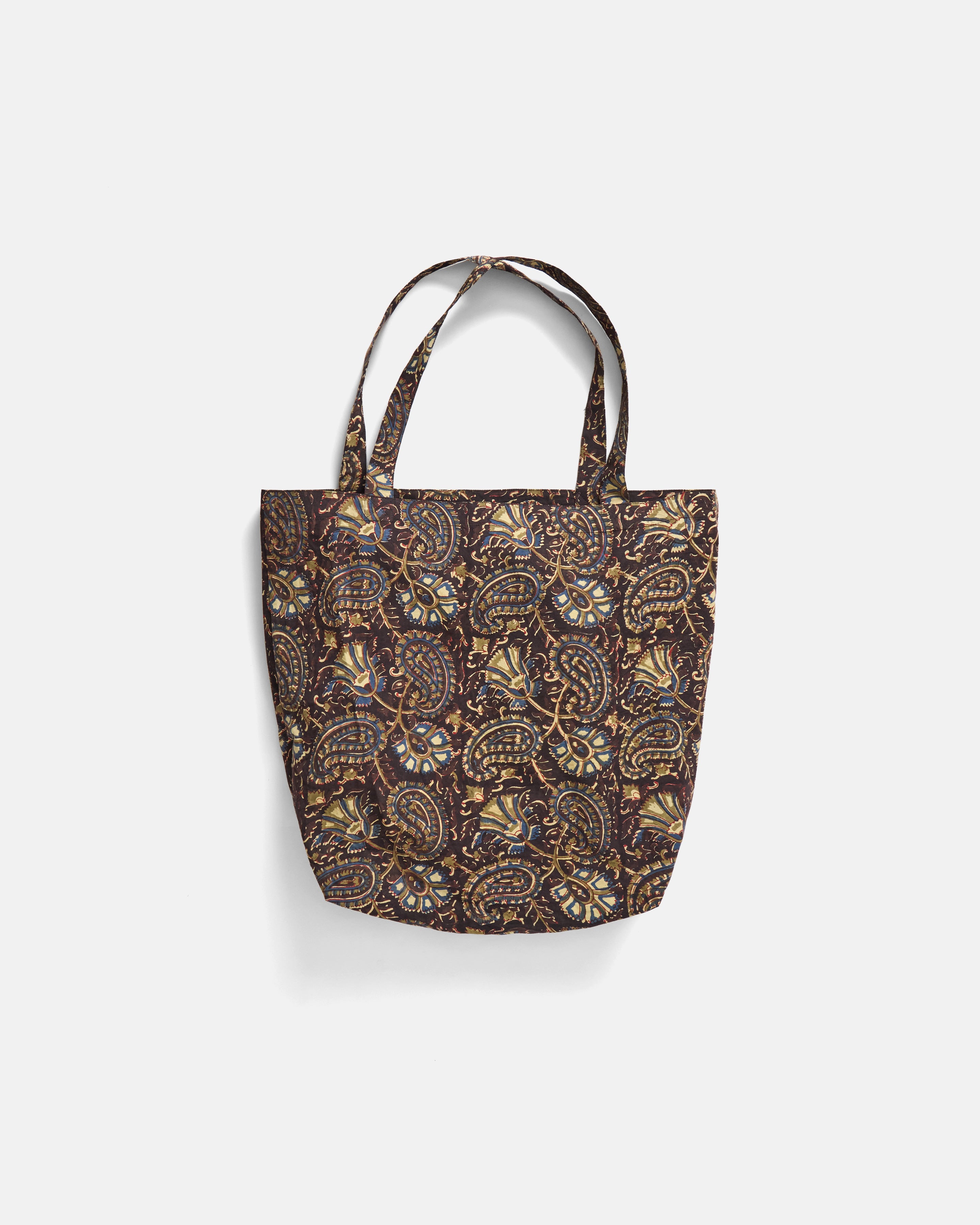 BAGRU HAND BLOCK-PRINTED SHOP TOTE - ECRU / BROWN / INDIGO / MADDER  COTTON BROADCLOTH