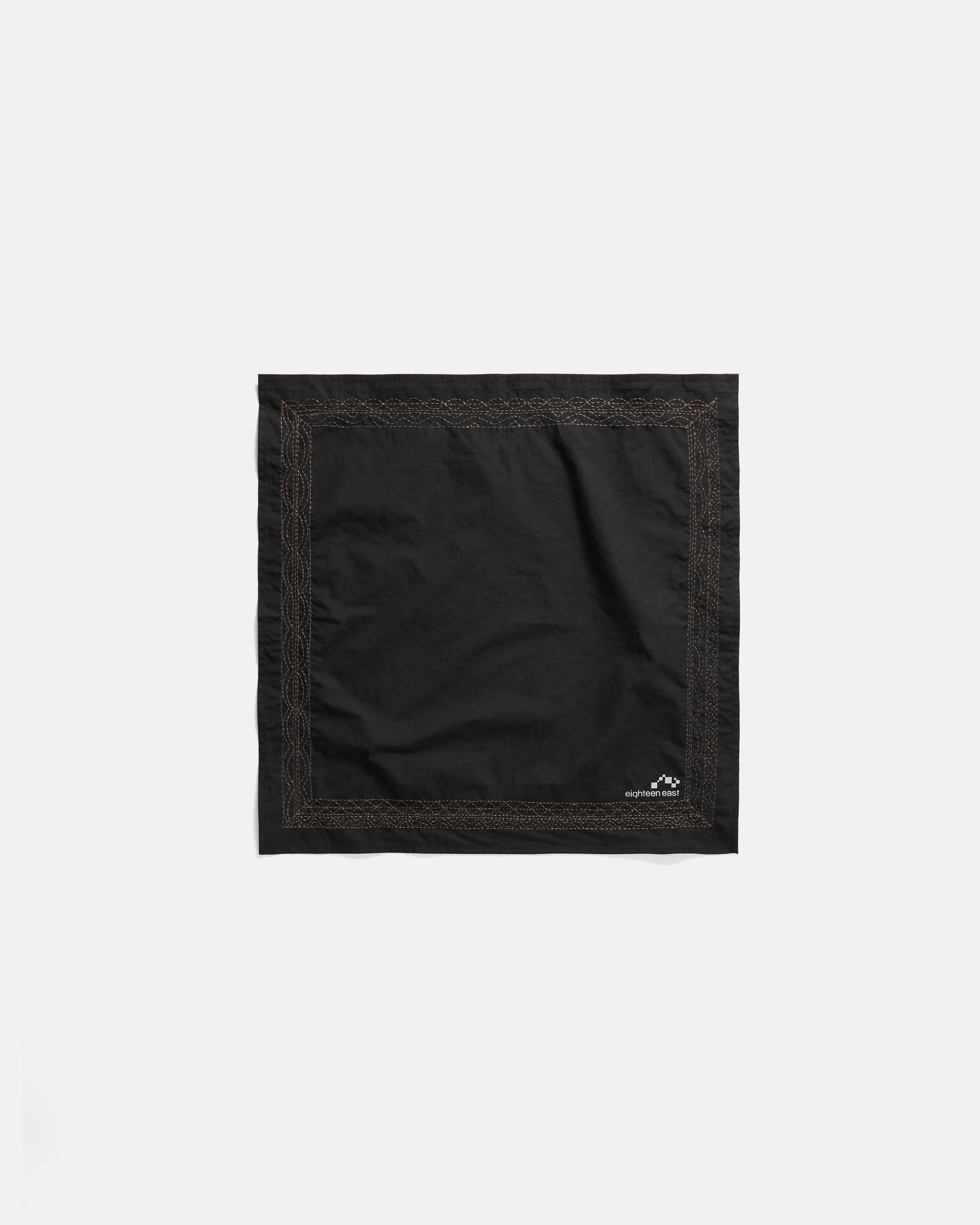 KANTHA BORDER BANDANA - BLACK / CARAMEL FULLY HAND-EMBROIDERED COTTON POPLIN