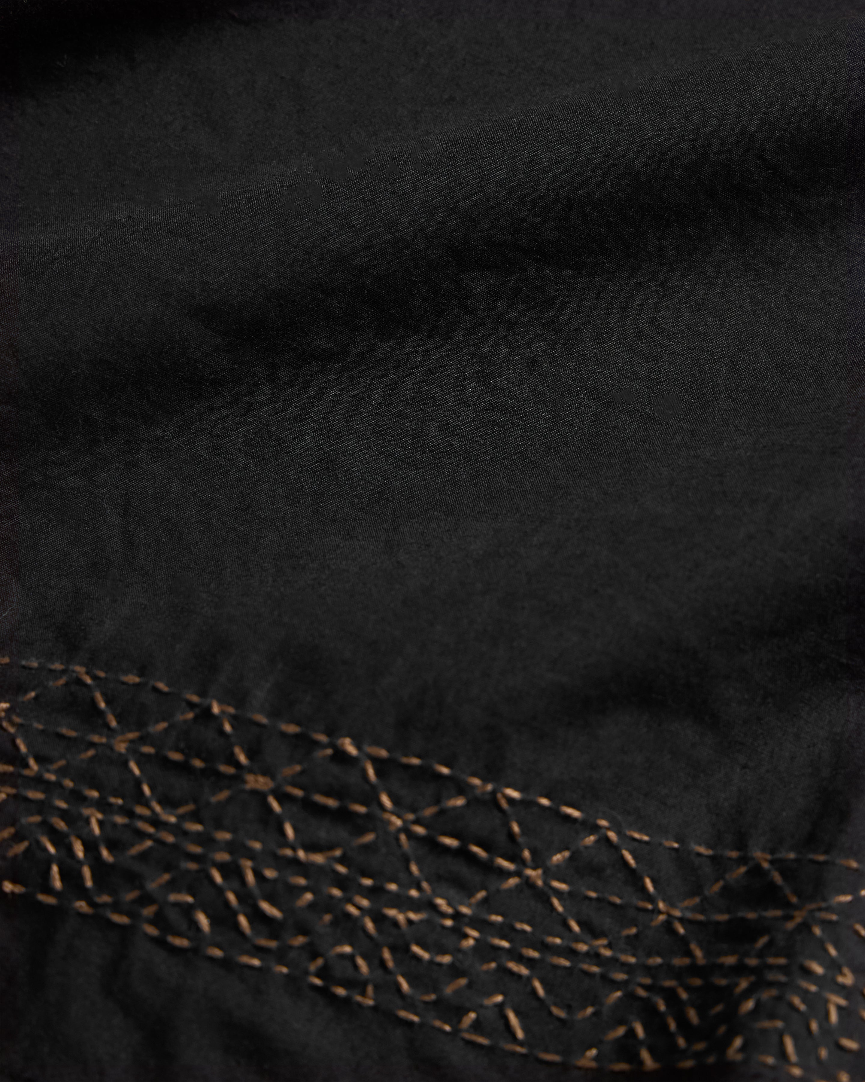 KANTHA BORDER BANDANA - BLACK / CARAMEL FULLY HAND-EMBROIDERED COTTON POPLIN
