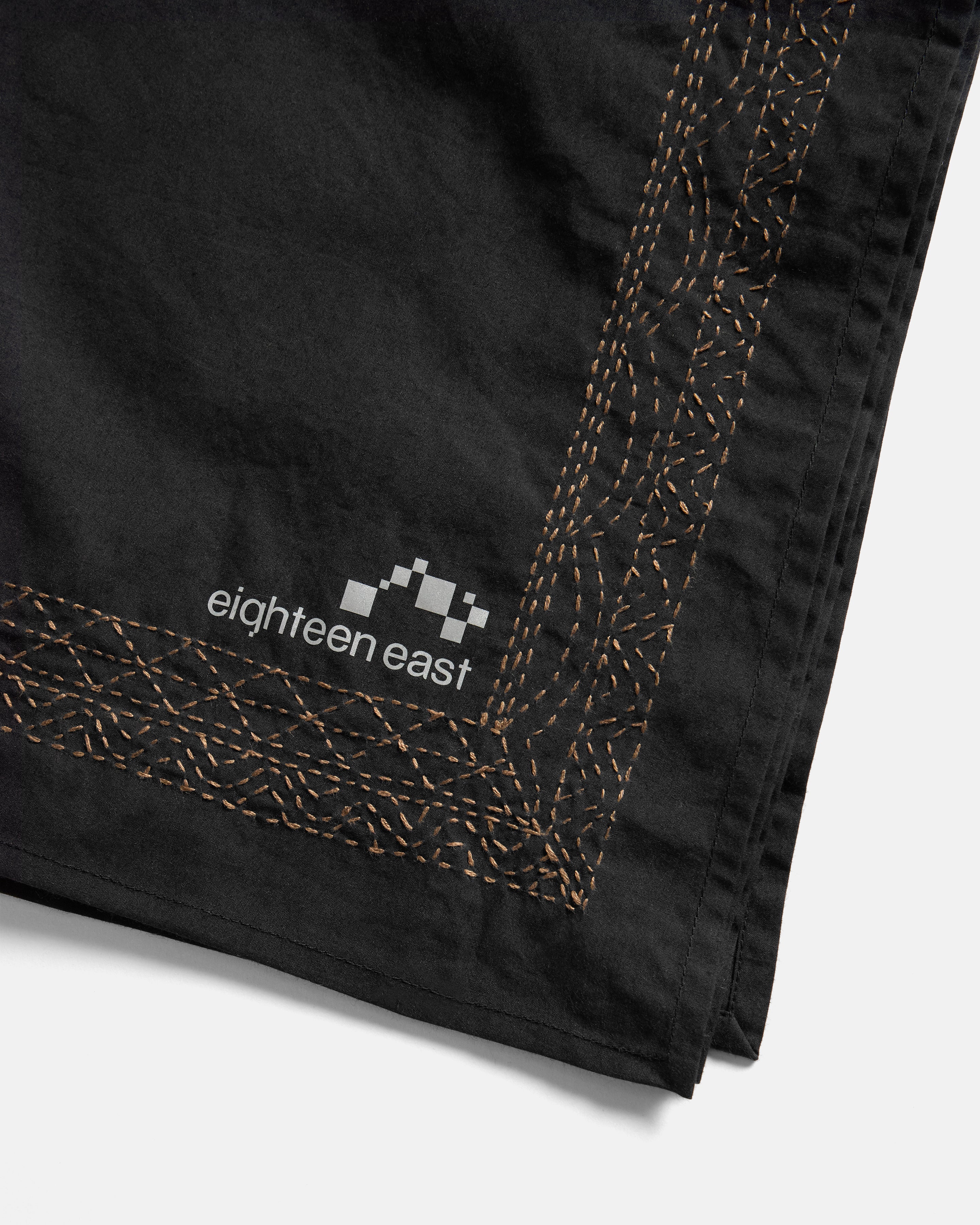 KANTHA BORDER BANDANA - BLACK / CARAMEL FULLY HAND-EMBROIDERED COTTON POPLIN