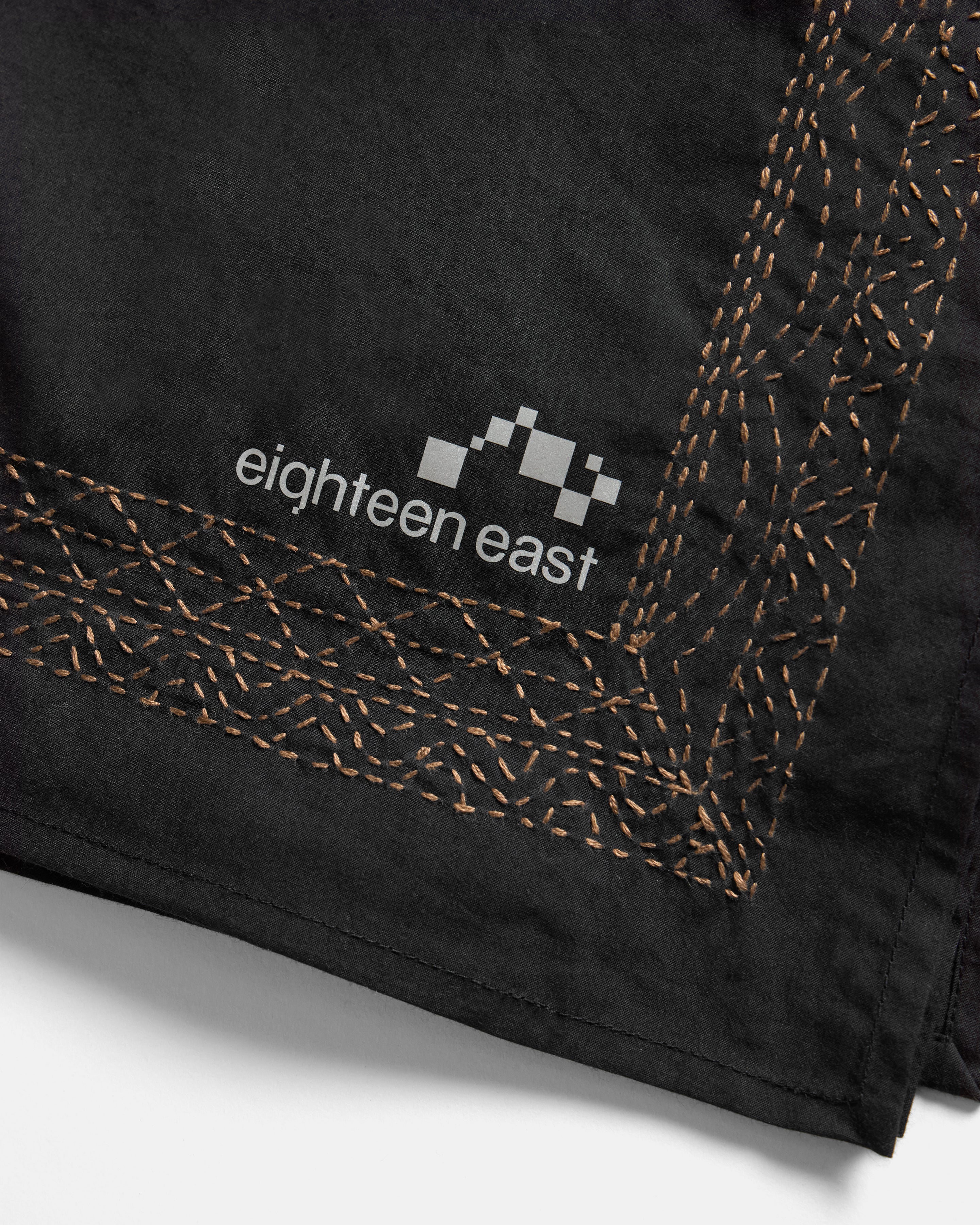KANTHA BORDER BANDANA - BLACK / CARAMEL FULLY HAND-EMBROIDERED COTTON POPLIN