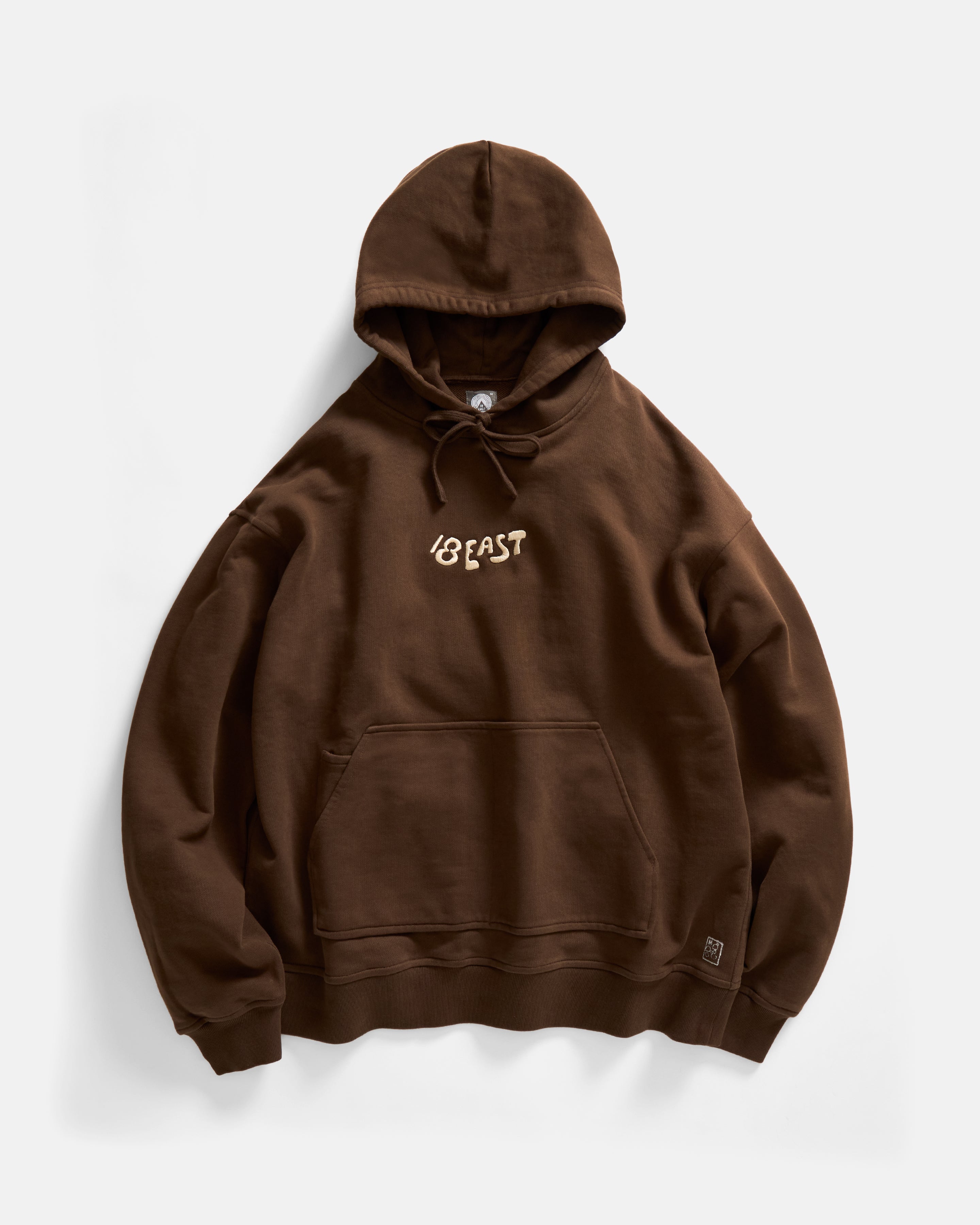 TROGGLE NOVIS HOODED SWEATSHIRT - FONDENTE BROWN / ECRU EMBROIDERED 19oz. ALL COTTON LOOPBACK TERRY FLEECE