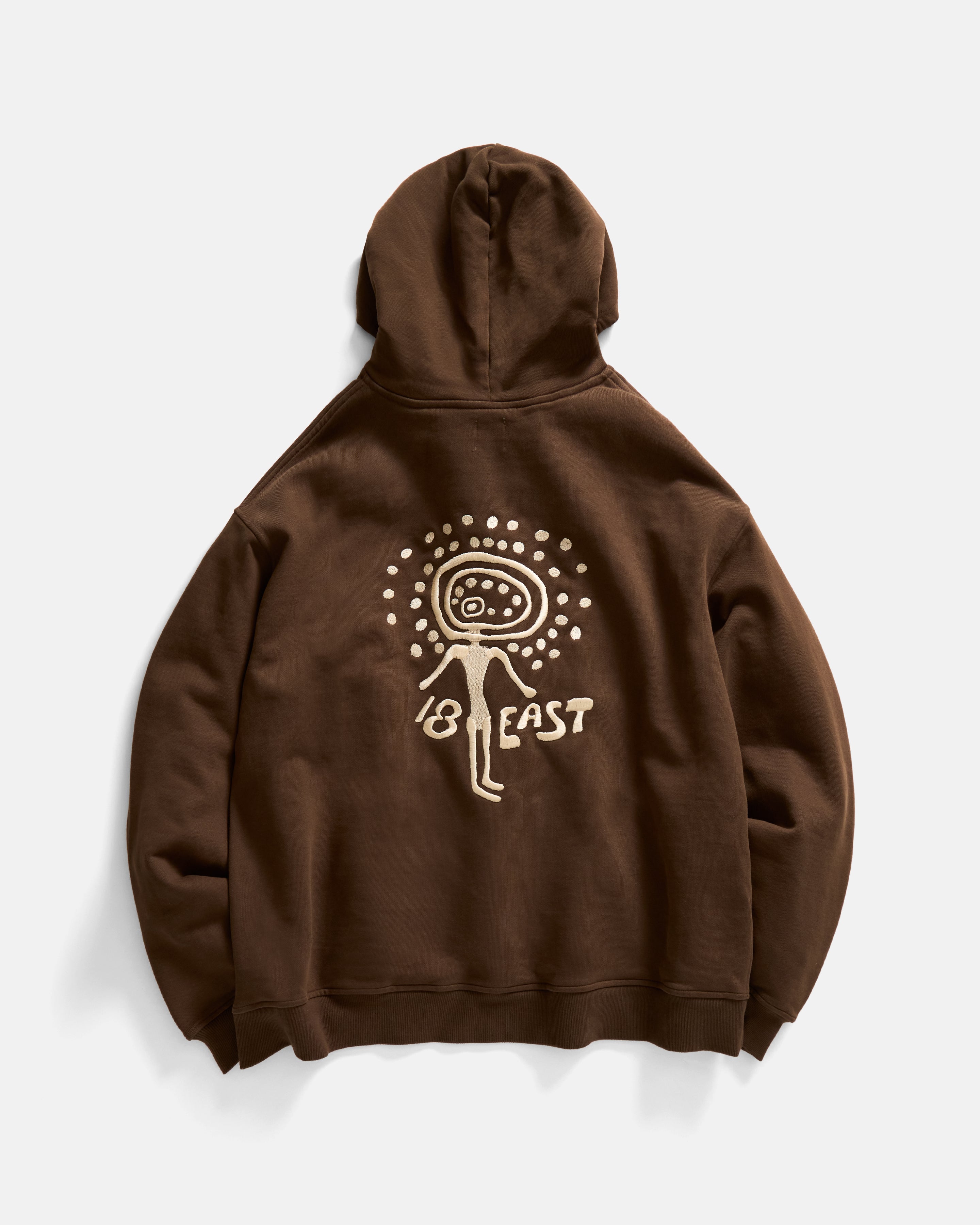 TROGGLE NOVIS HOODED SWEATSHIRT - FONDENTE BROWN / ECRU EMBROIDERED 19oz. ALL COTTON LOOPBACK TERRY FLEECE