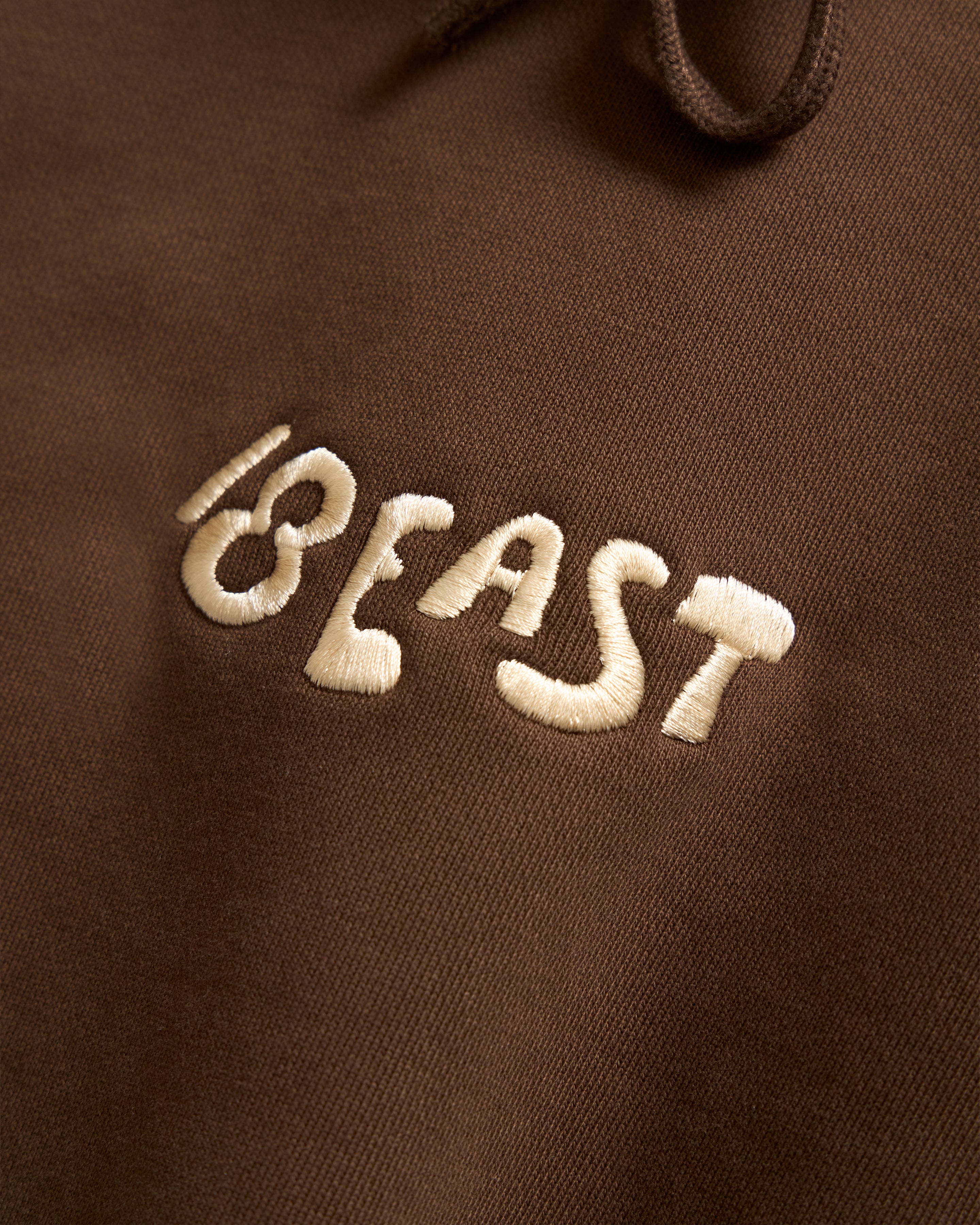 TROGGLE NOVIS HOODED SWEATSHIRT - FONDENTE BROWN / ECRU EMBROIDERED 19oz. ALL COTTON LOOPBACK TERRY FLEECE
