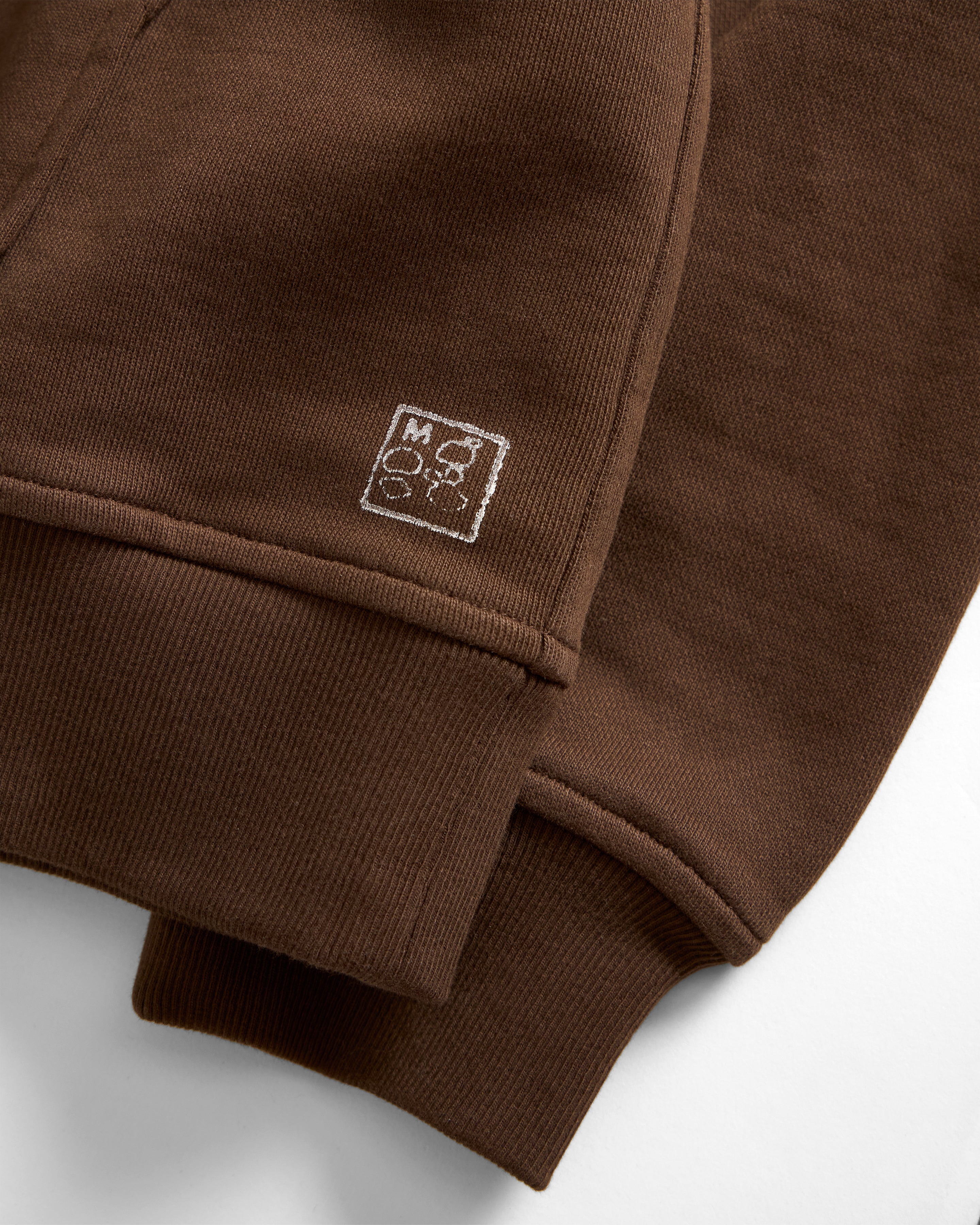 TROGGLE NOVIS HOODED SWEATSHIRT - FONDENTE BROWN / ECRU EMBROIDERED 19oz. ALL COTTON LOOPBACK TERRY FLEECE