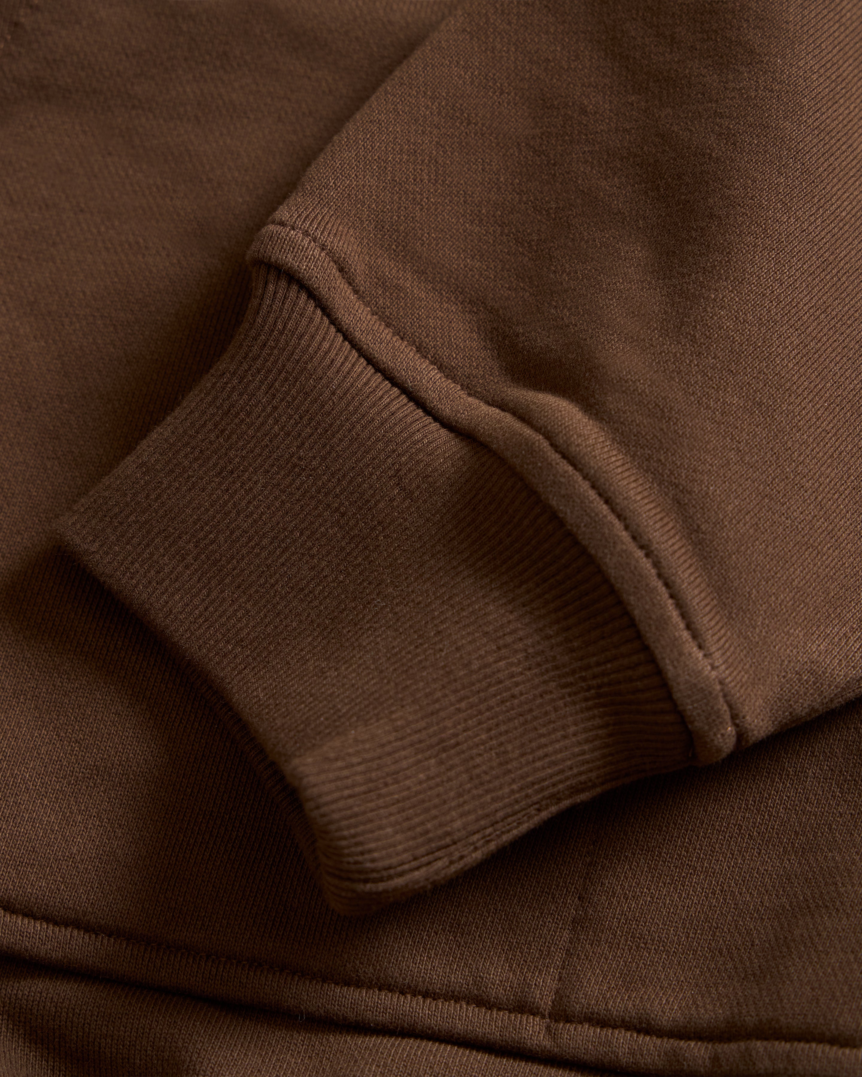 TROGGLE NOVIS HOODED SWEATSHIRT - FONDENTE BROWN / ECRU EMBROIDERED 19oz. ALL COTTON LOOPBACK TERRY FLEECE