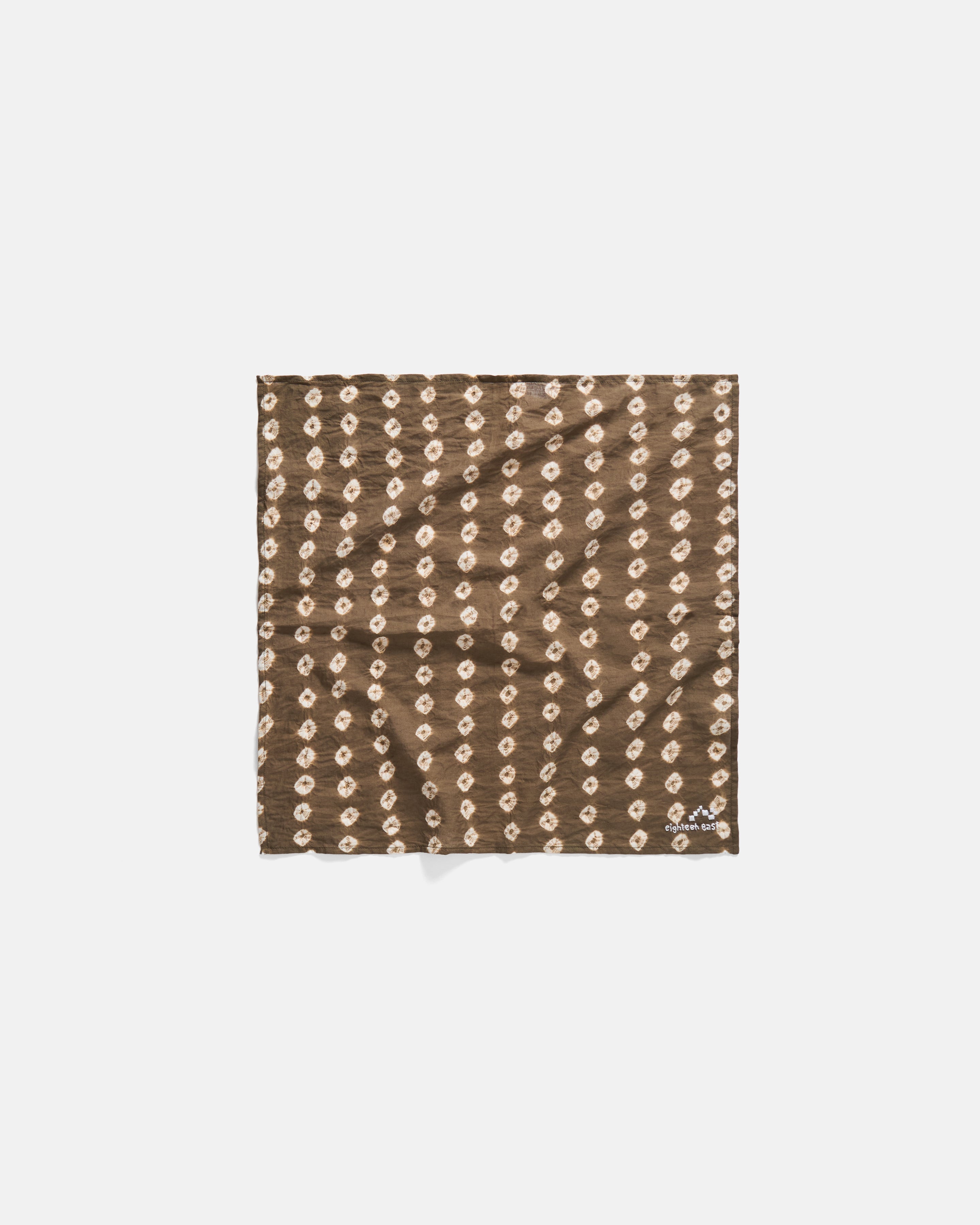 BANDHANI BANDANA - MOCHA E PISTACCHIO / ECRU RESIST-DYE STRIPED FEATHERWEIGHT KHADI COTTON