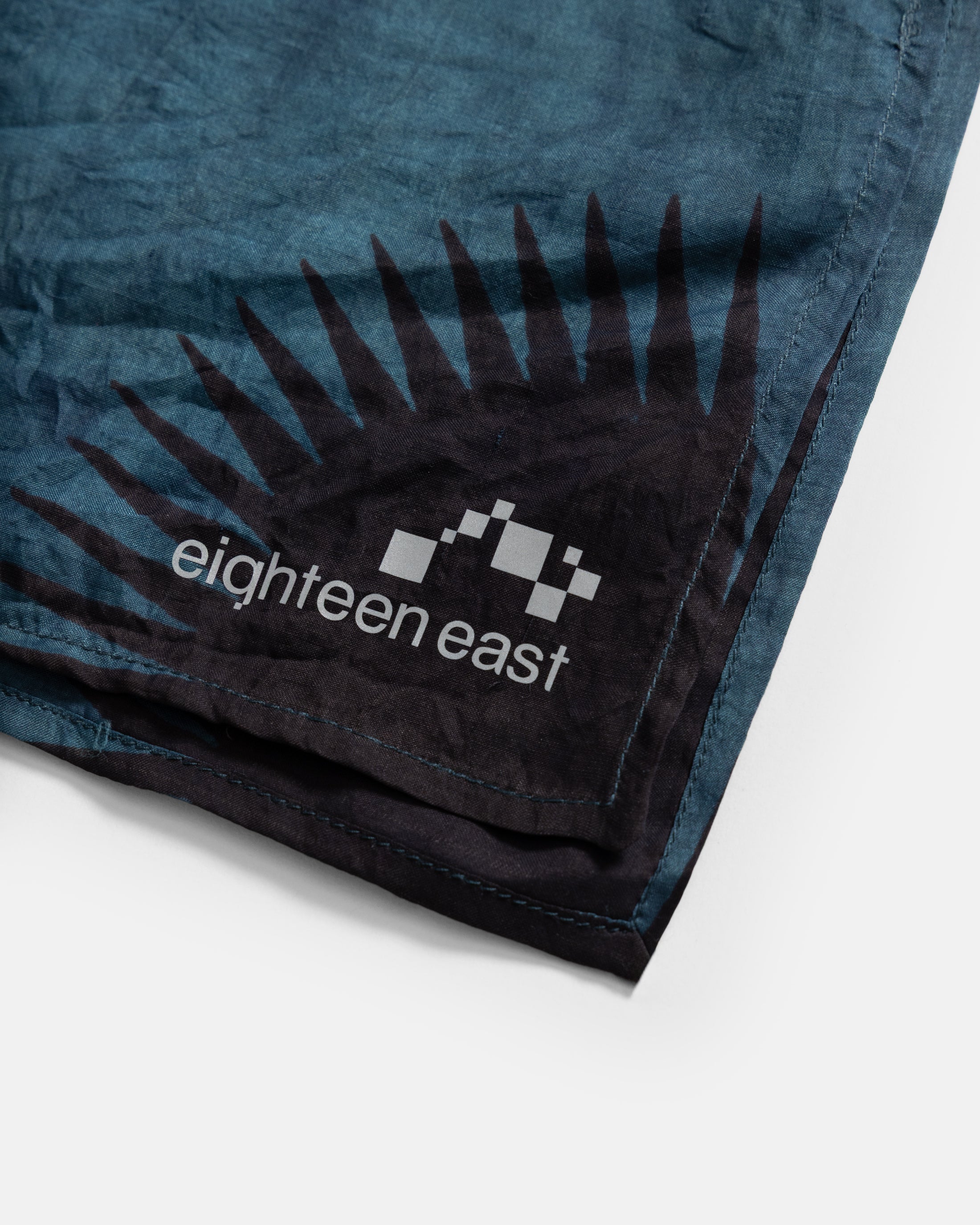 SOLARO HAND-BLOCK PRINTED BANDANA - NATURAL INDIGO / NATURAL IRON DYED COTTON/SILK PLAIN WEAVE