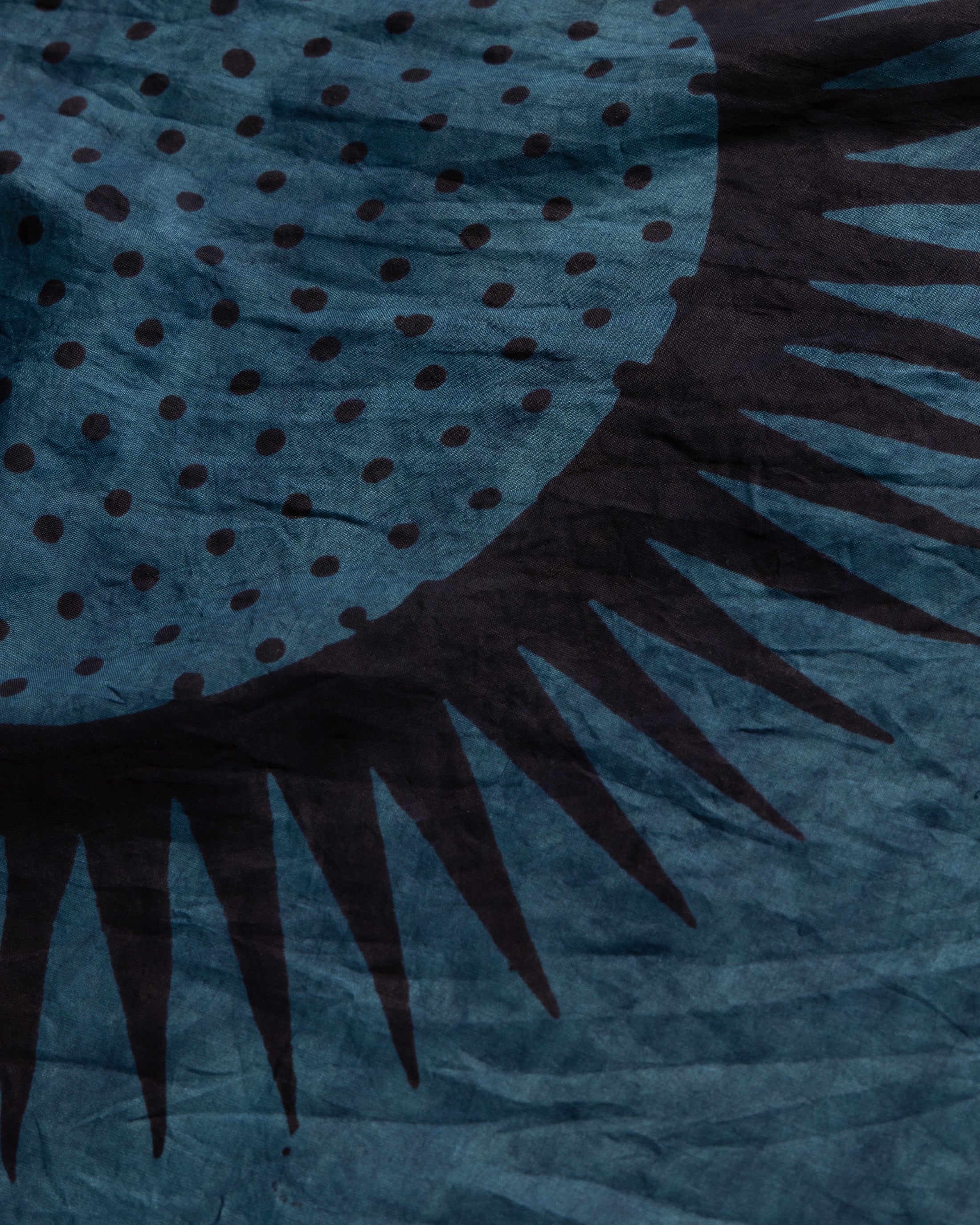 SOLARO HAND-BLOCK PRINTED BANDANA - NATURAL INDIGO / NATURAL IRON DYED COTTON/SILK PLAIN WEAVE