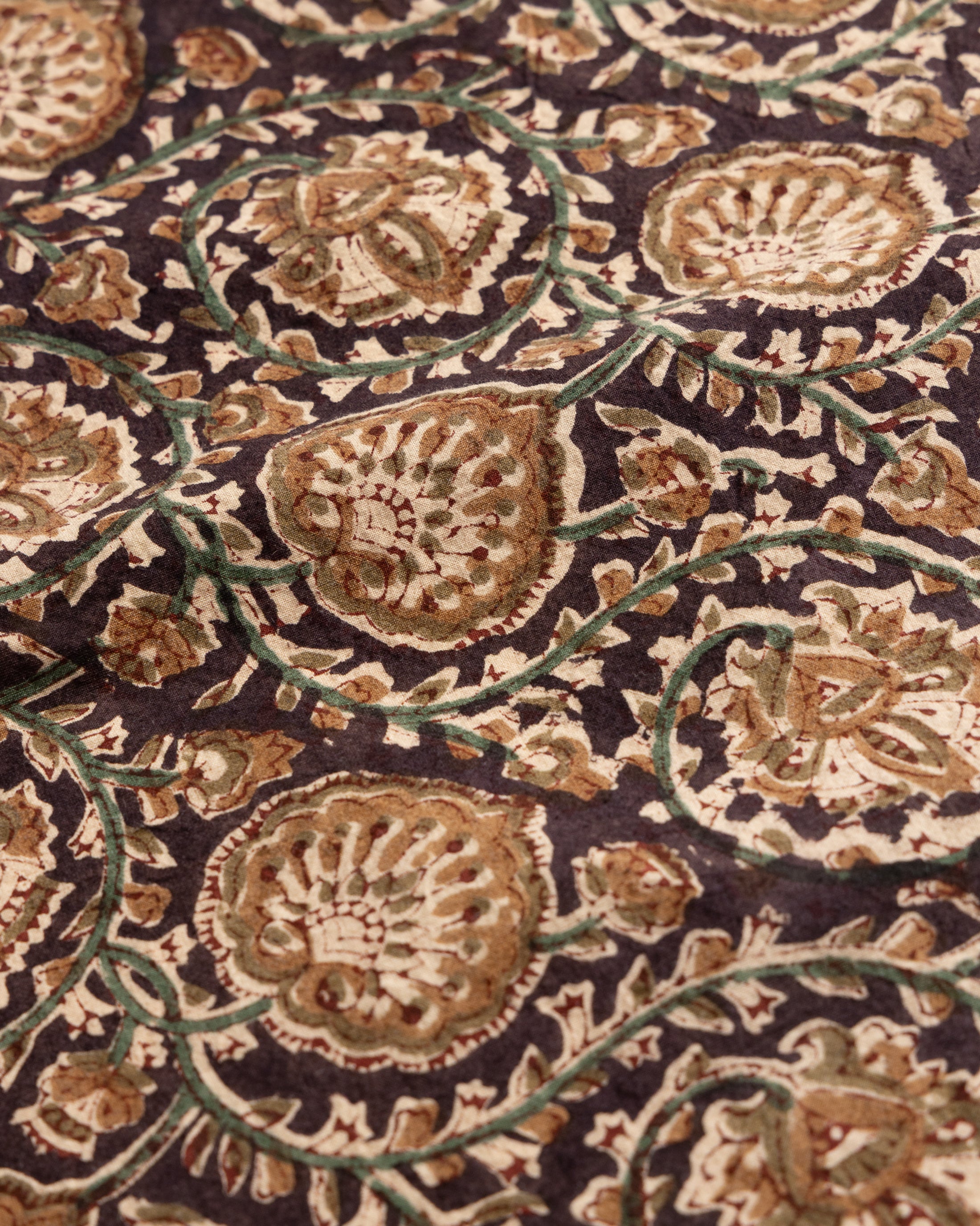 BAGRU HAND BLOCK-PRINTED BANDANA - BLACK / KHAKI / MOSS / ECRU COTTON BROADCLOTH