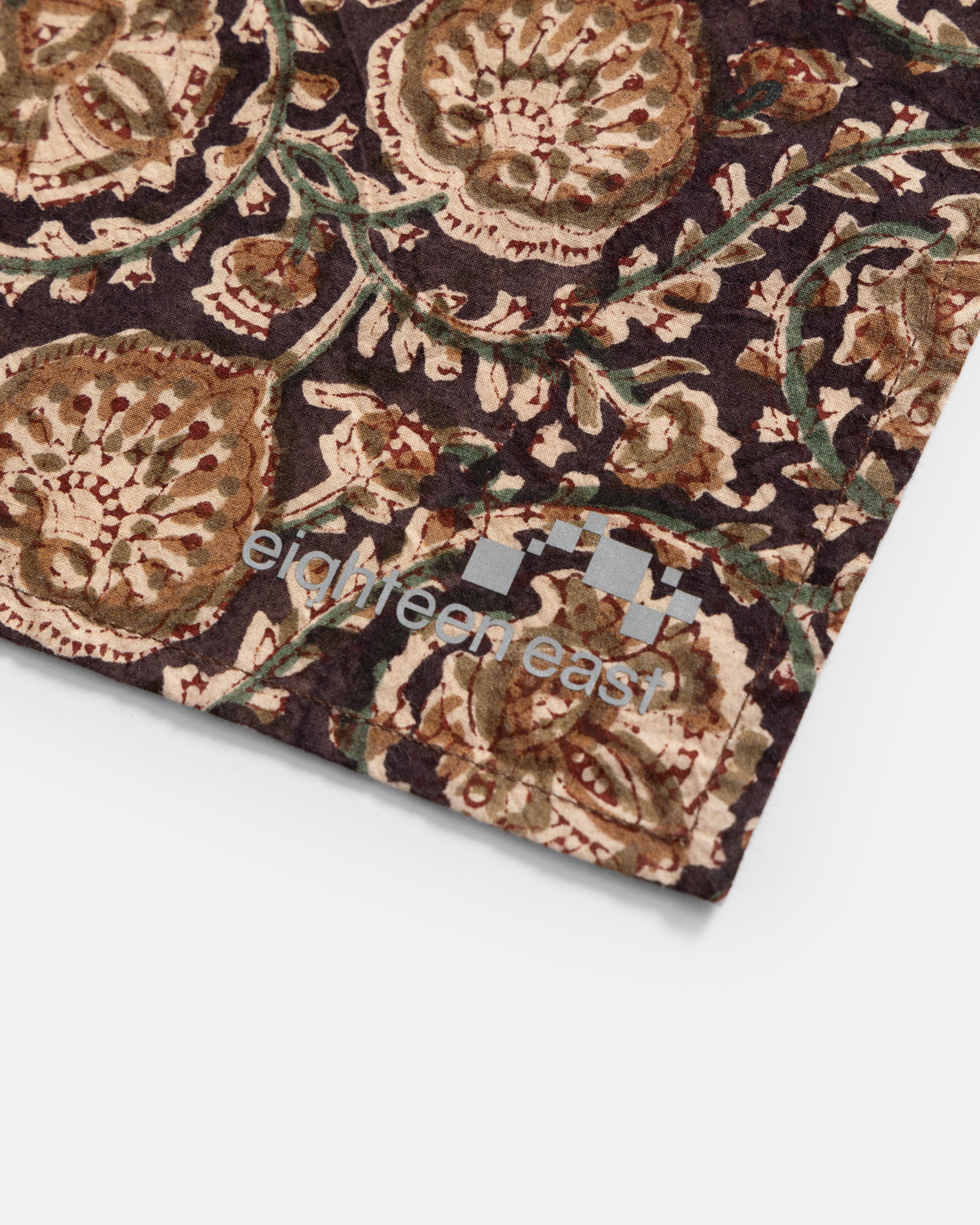 BAGRU HAND BLOCK-PRINTED BANDANA - BLACK / KHAKI / MOSS / ECRU COTTON BROADCLOTH