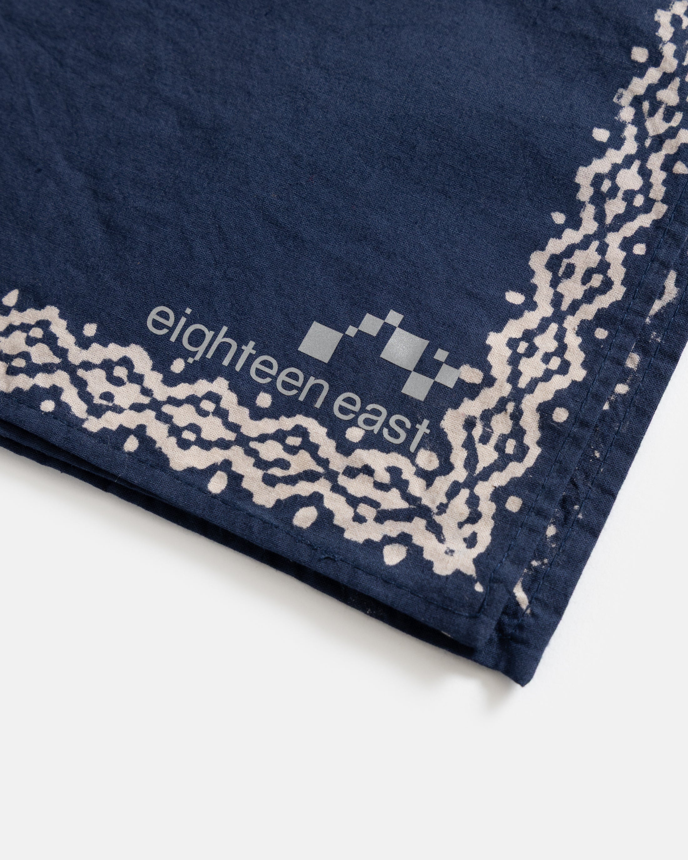 ALTON HAND-BLOCK PRINTED BANDANA - NAVY / ECRU / BROWN COTTON BROADCLOTH