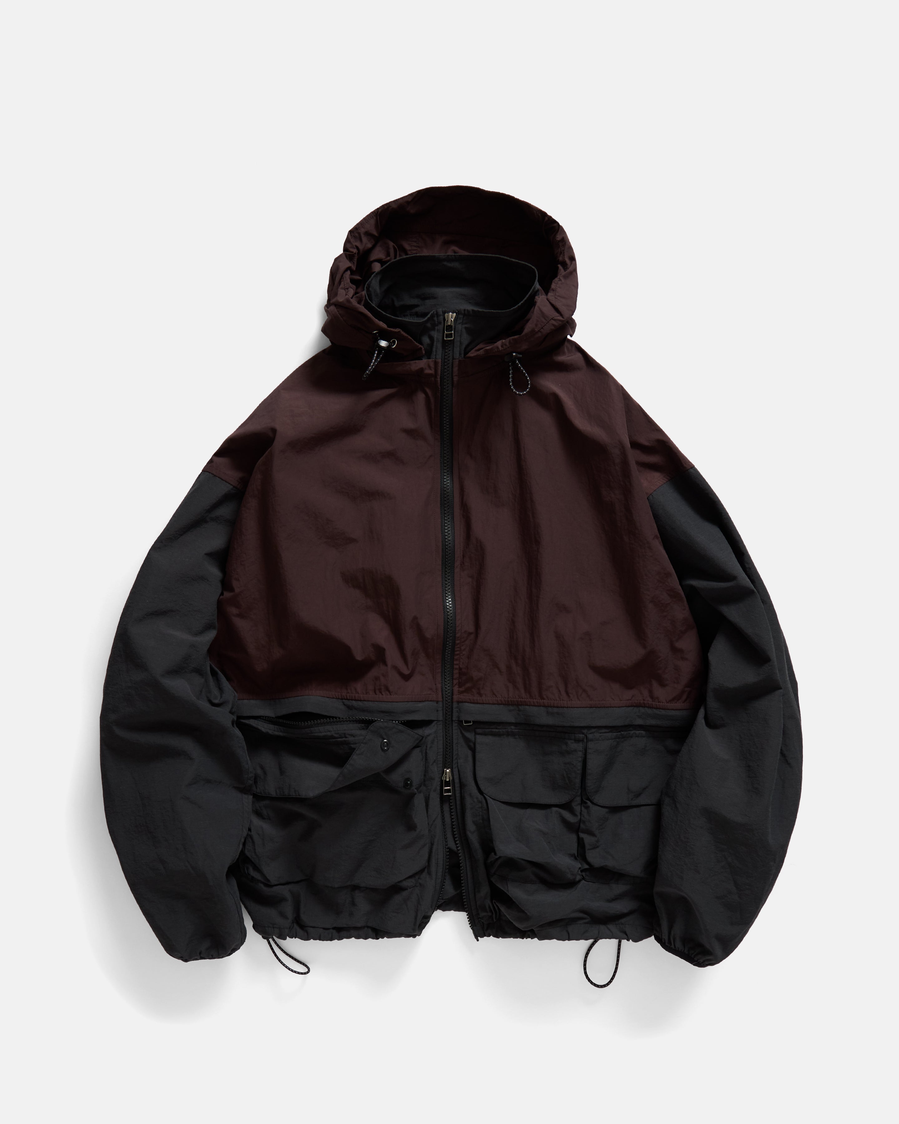 BANKS 2.0 UTILITY JACKET WITH REMOVABLE HOOD - FADED BLACK / SANGRIA WATER-REPELLENT BLENDED LINEN, COTTON AND NYLON.