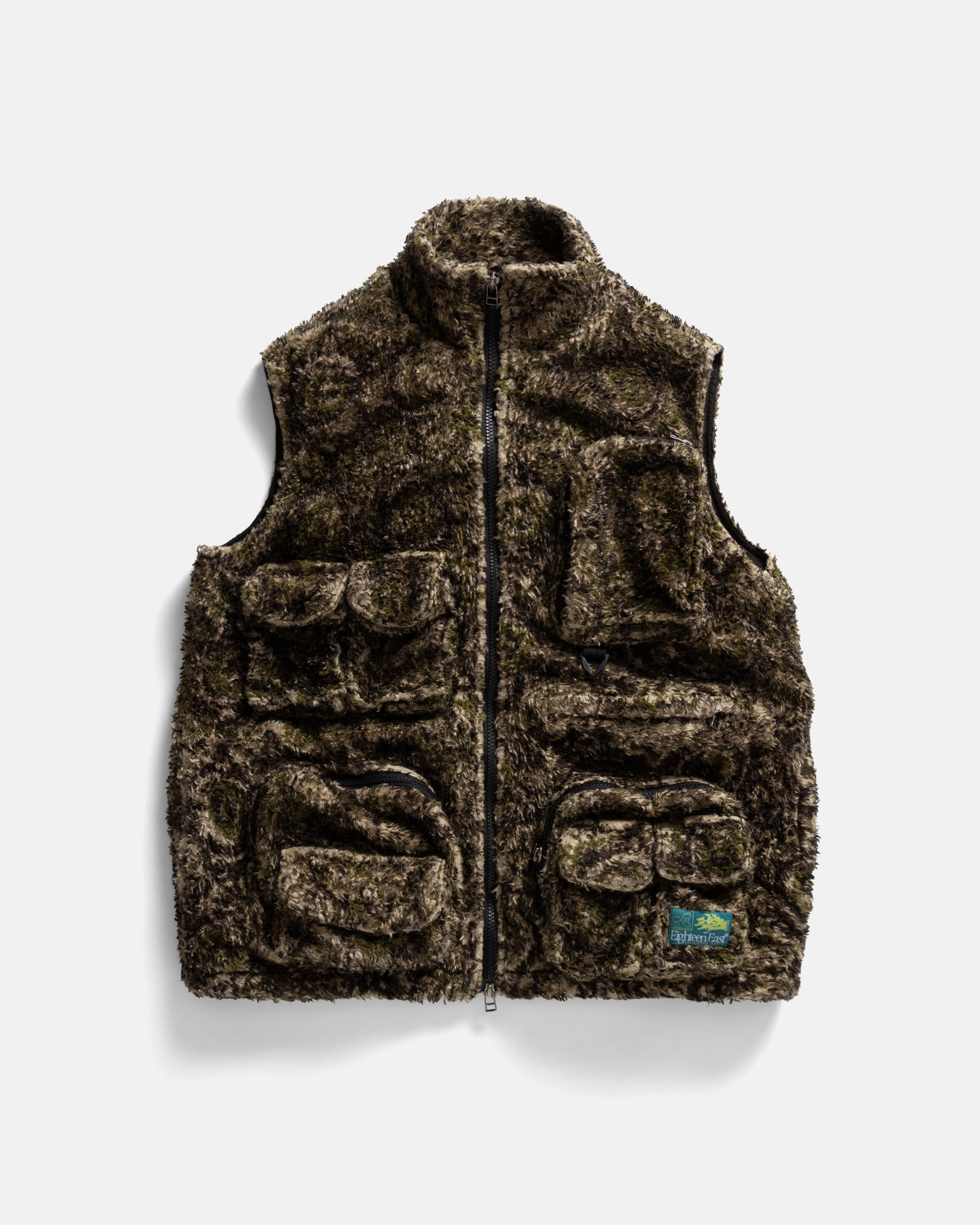 BANKS UTILITY FLEECE VEST- BLACK / ECRU / AGED OLIVE BLOCK PRINTED