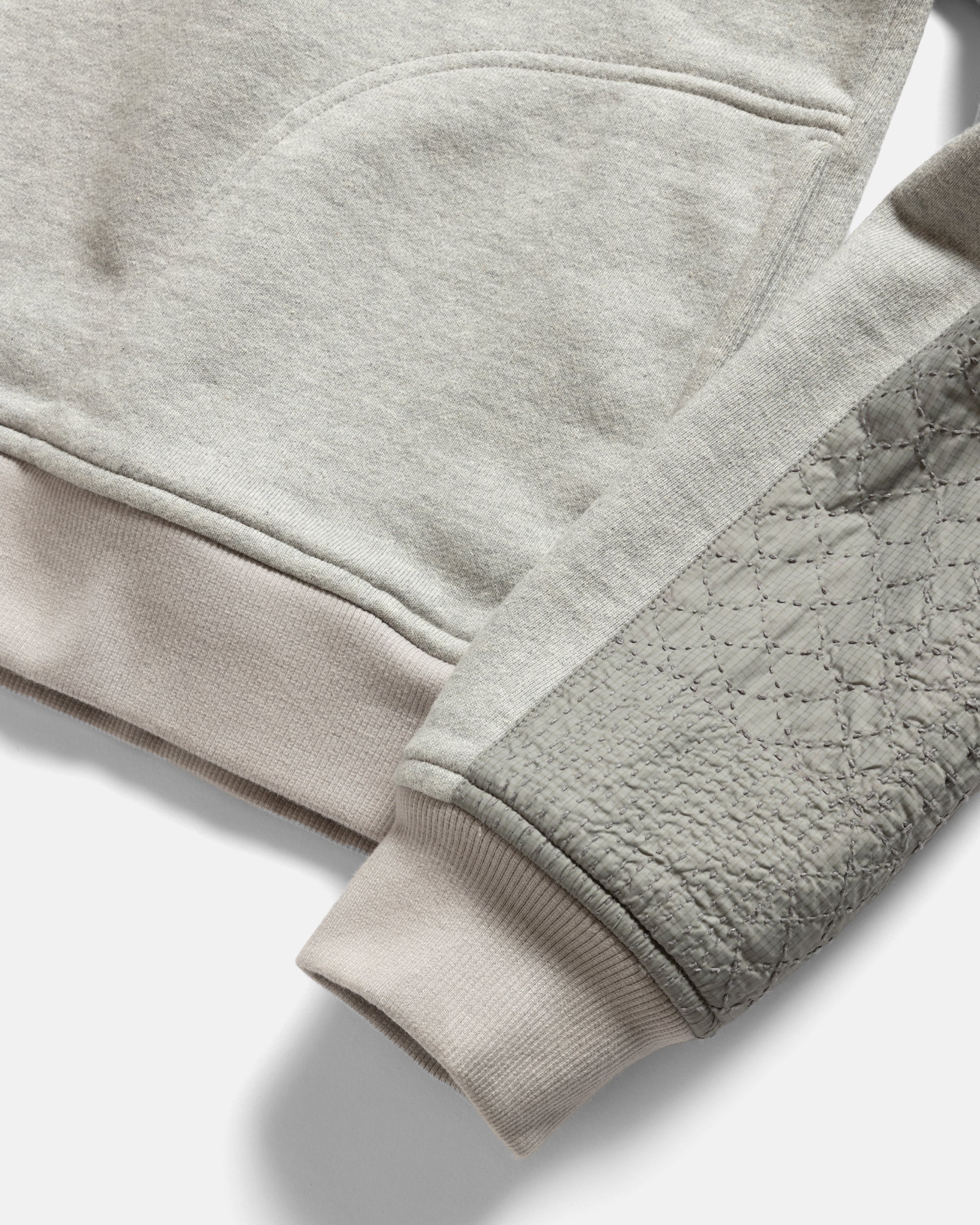 BEACON HAND-EMBROIDERED CREWNECK SWEATSHIRT - ASH HEATHER 19oz. ALL COTTON LOOPBACK TERRY FLEECE / FLYWEIGHT NYLON RIPSTOP