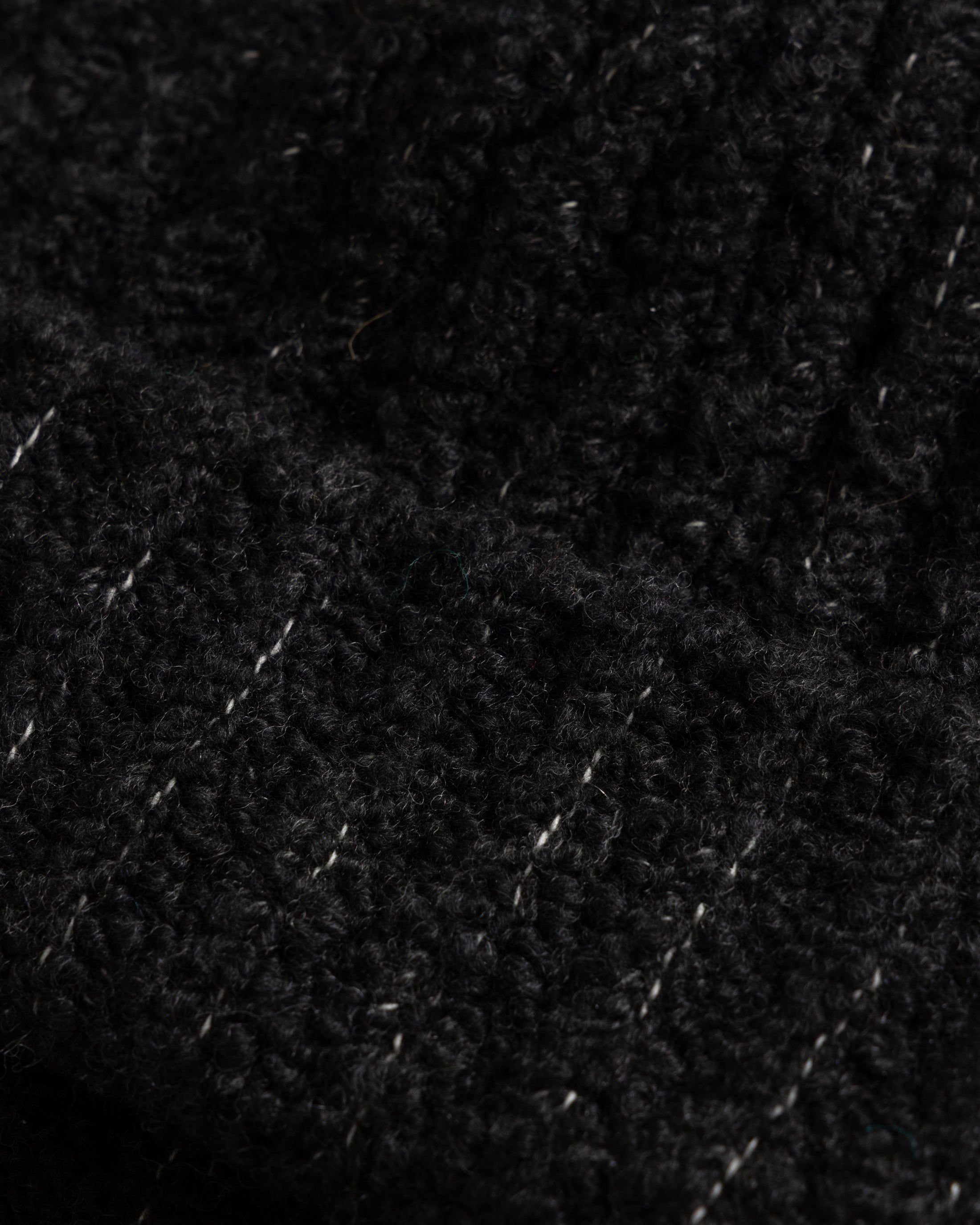 ENGLISH RIB CUFFED BEANIE - FADED BLACK HANDLOOM TWISTED MERINO BOUCLE