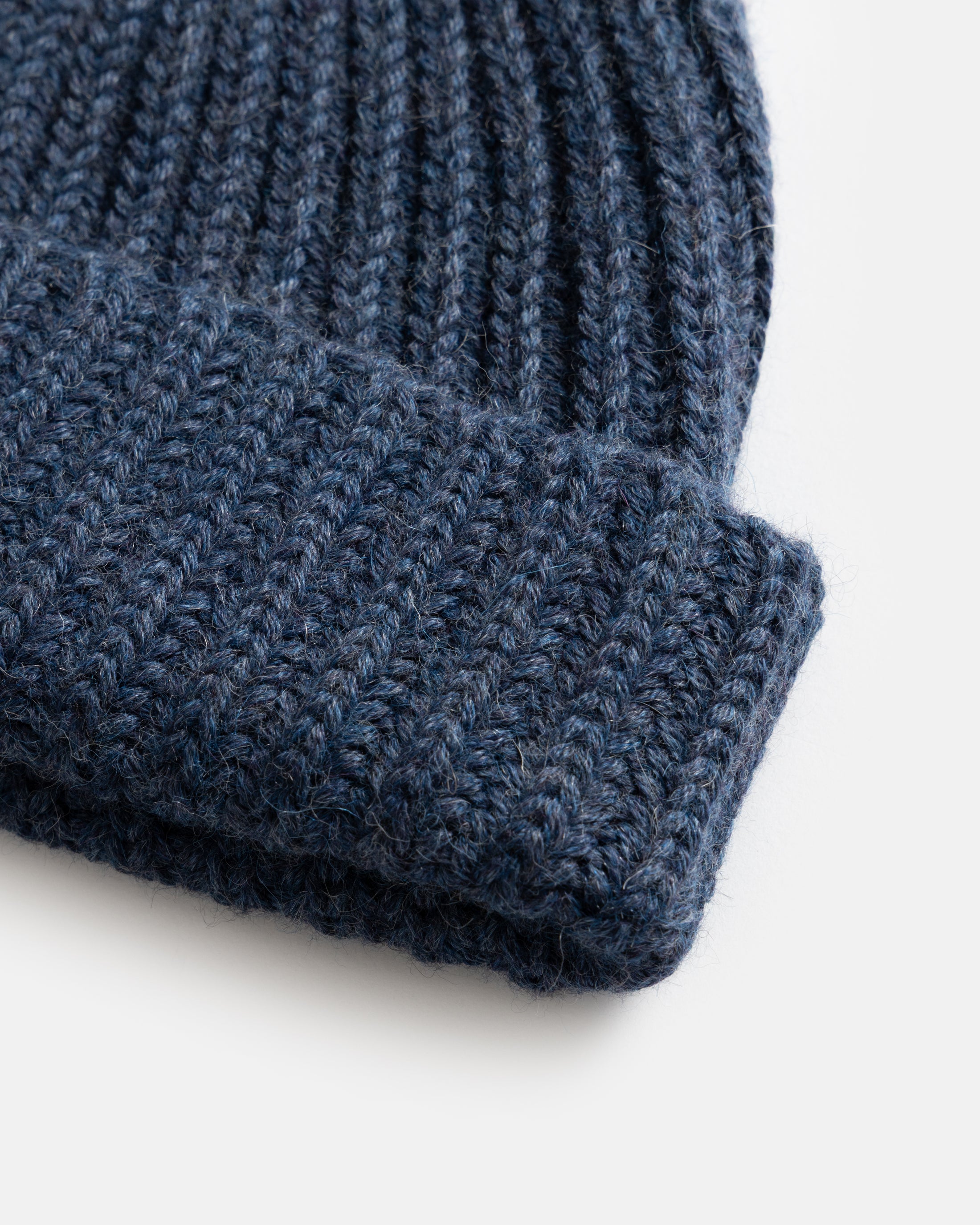 ENGLISH RIB CUFFED BEANIE - INDIGO MELANGE HANDLOOM BABY ALPACA