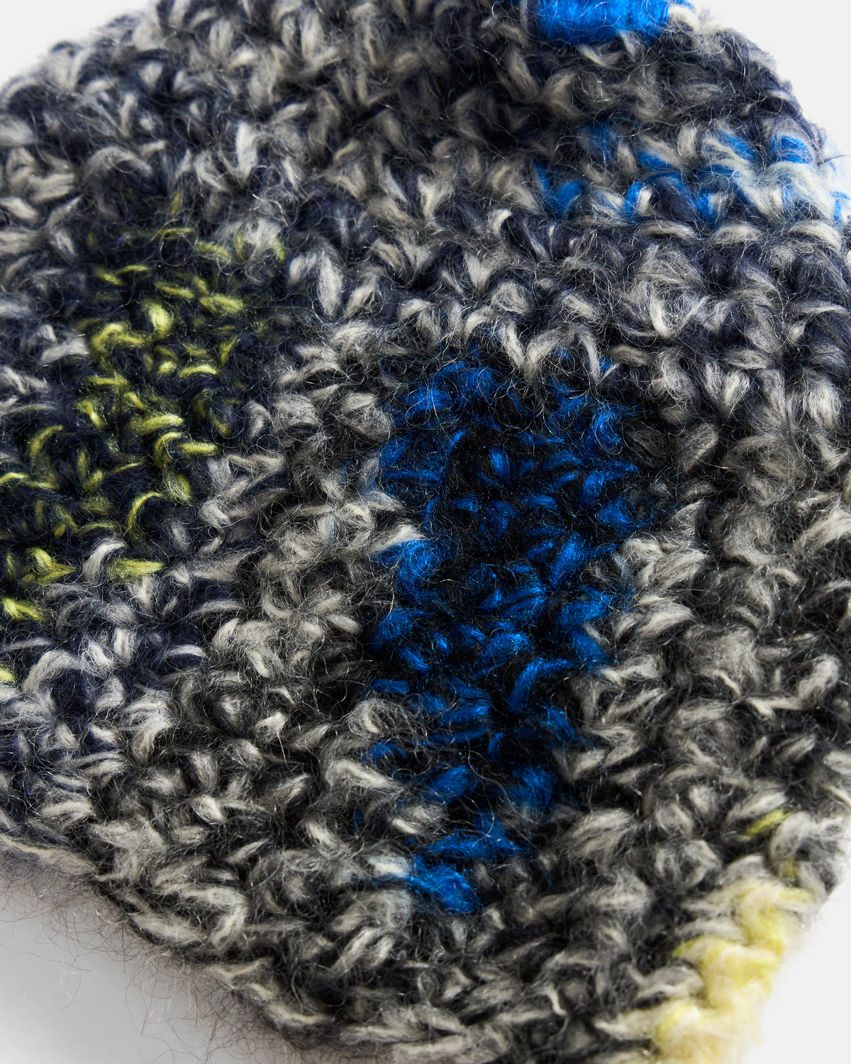A# ABSTRACT PALETTE HAND KNITTED BEANIE - YELLOW / CINDER / BLACK / ALPHA ROYAL / INDIGO MOHAIR