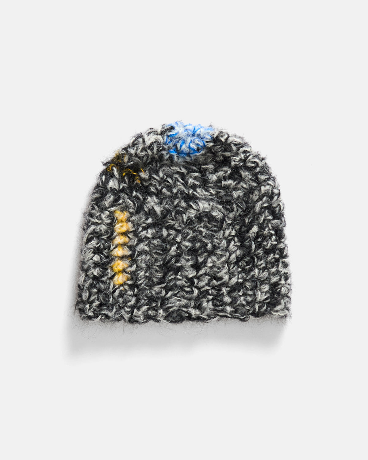A# ABSTRACT PALETTE HAND KNITTED BEANIE - GOLD / CINDER / BLACK / ALPHA ROYAL / INDIGO MOHAIR