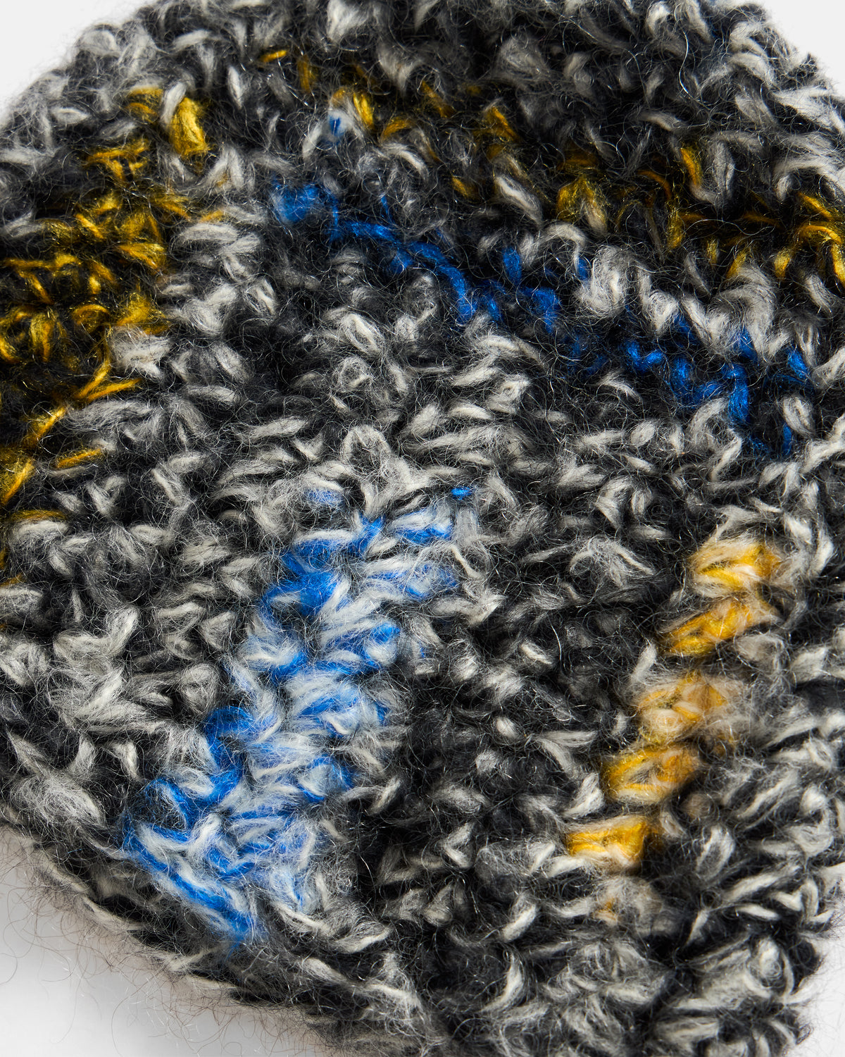 A# ABSTRACT PALETTE HAND KNITTED BEANIE - GOLD / CINDER / BLACK / ALPHA ROYAL / INDIGO MOHAIR