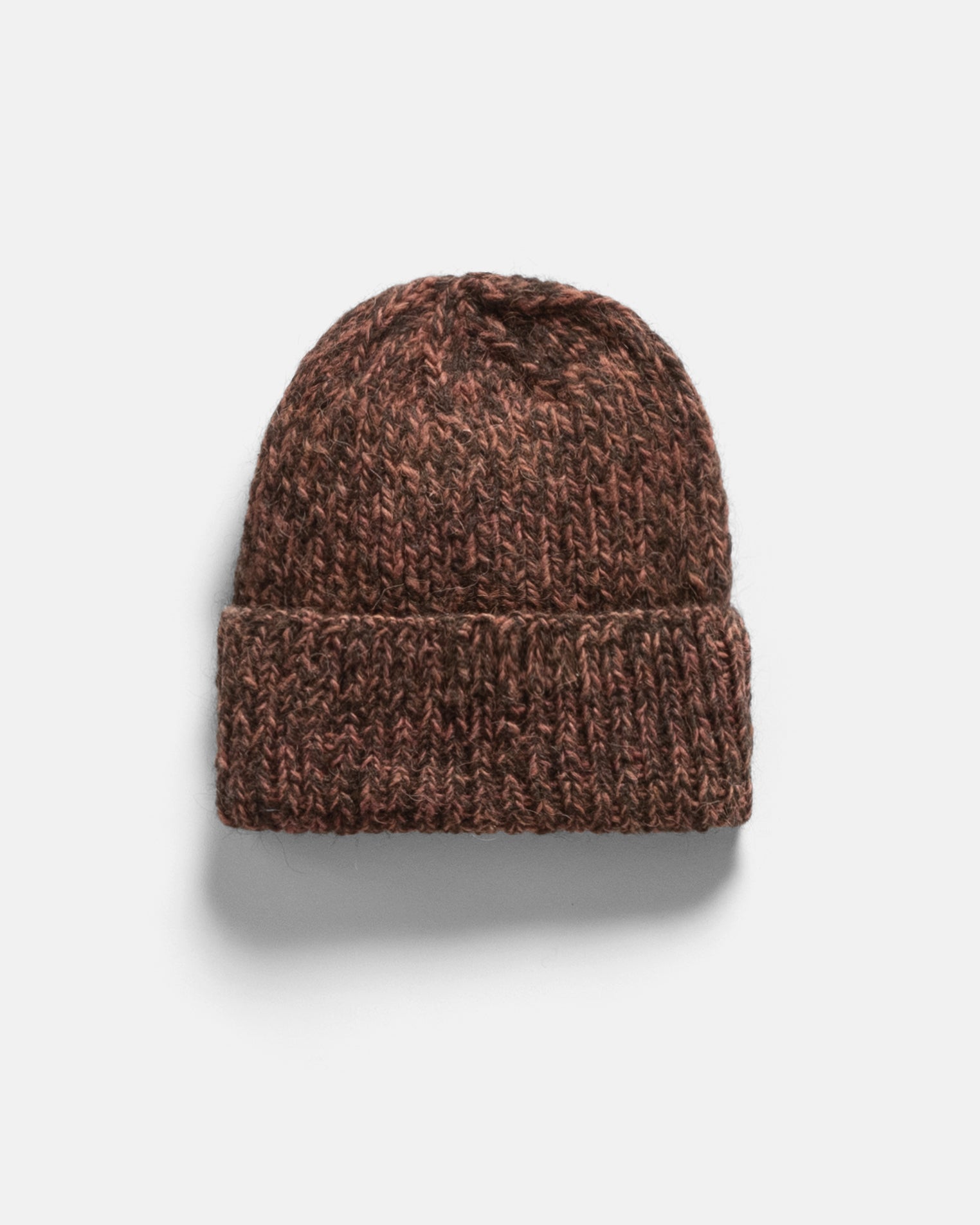 HIMALAYAN HAND-KNIT WATCH CAP - NATURALLY DYED LAC RED / UNDYED DARK CHOCOLATE NOMADIC WOOLEN RIB