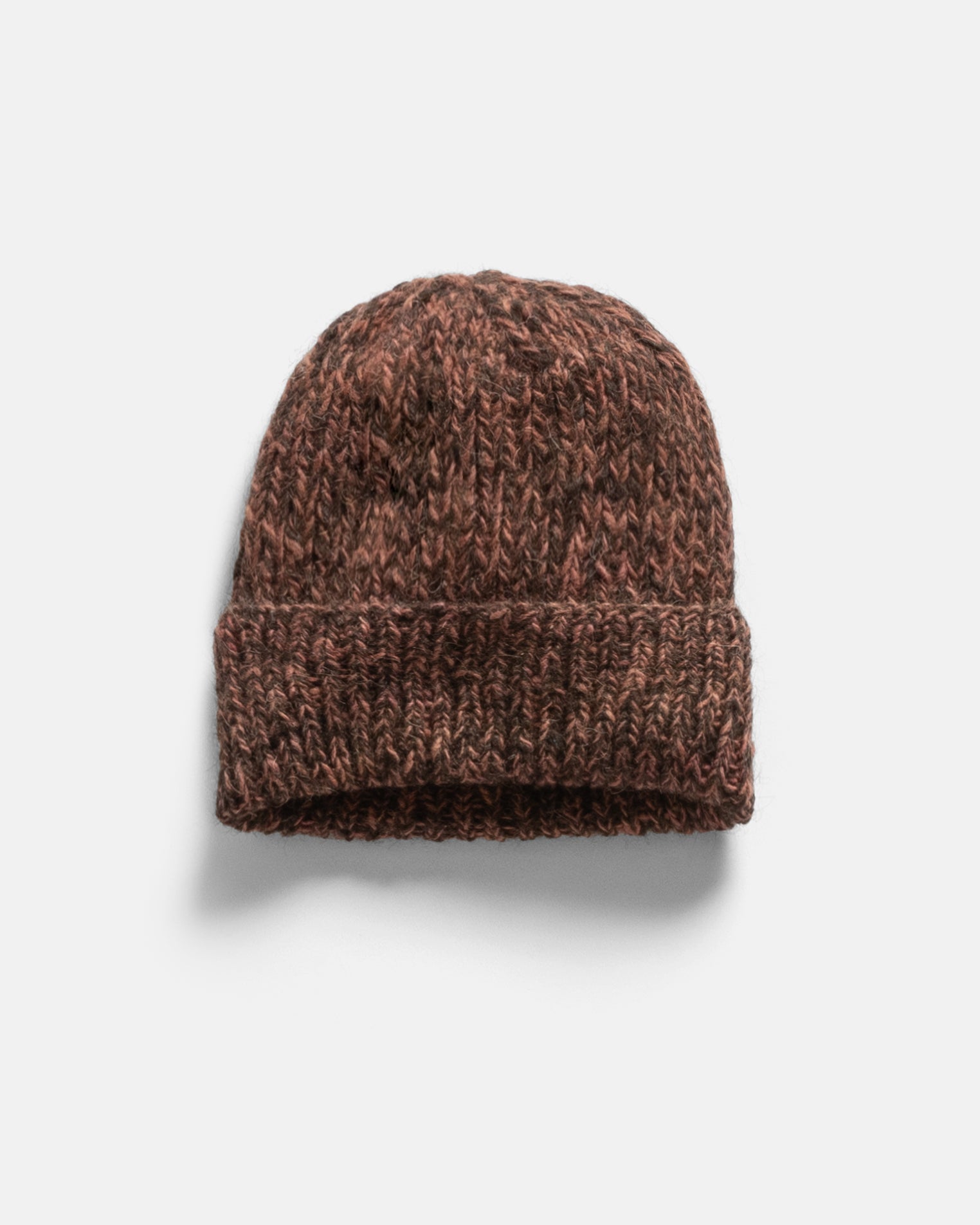 HIMALAYAN HAND-KNIT WATCH CAP - NATURALLY DYED LAC RED / UNDYED DARK CHOCOLATE NOMADIC WOOLEN RIB