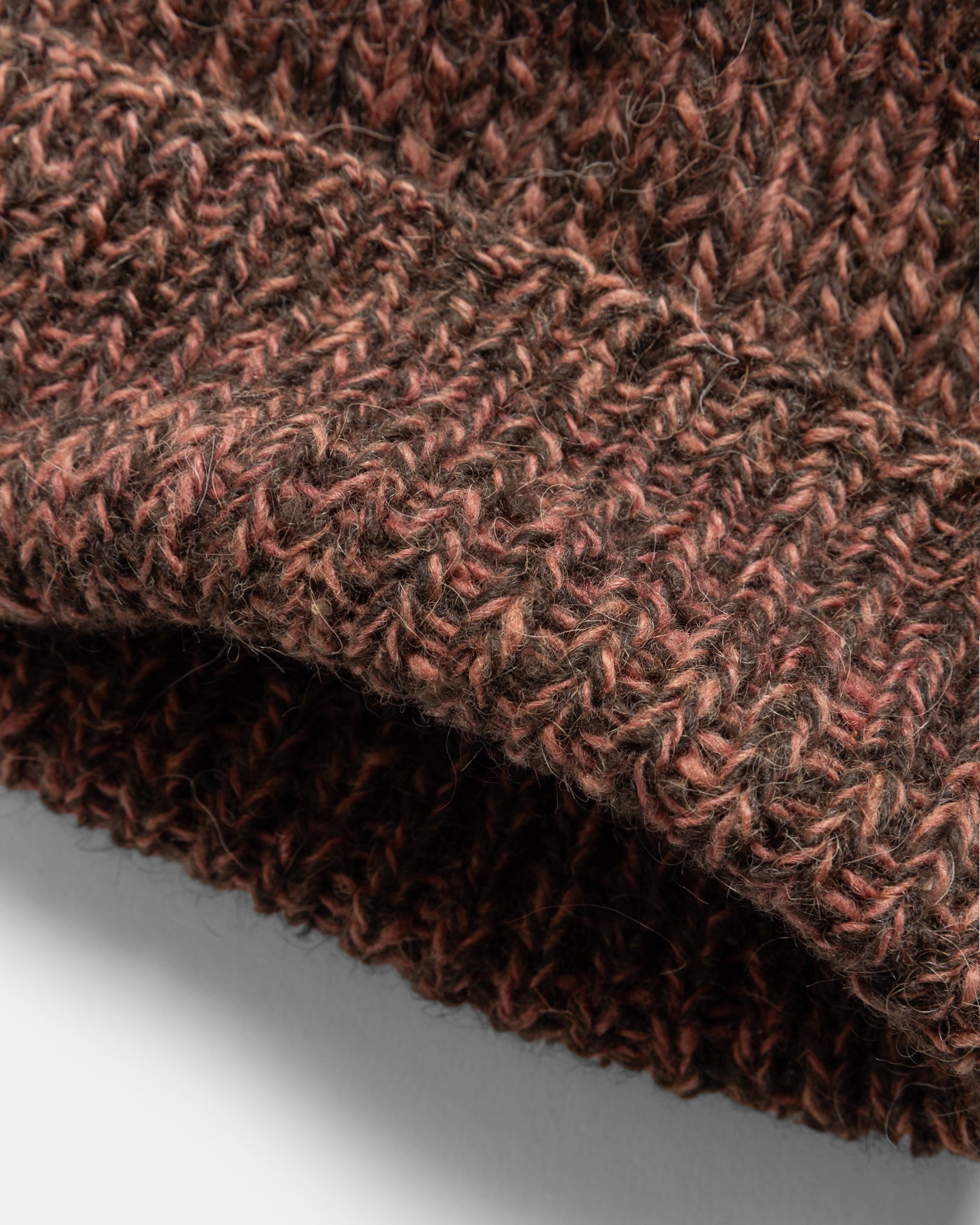 HIMALAYAN HAND-KNIT WATCH CAP - NATURALLY DYED LAC RED / UNDYED DARK CHOCOLATE NOMADIC WOOLEN RIB