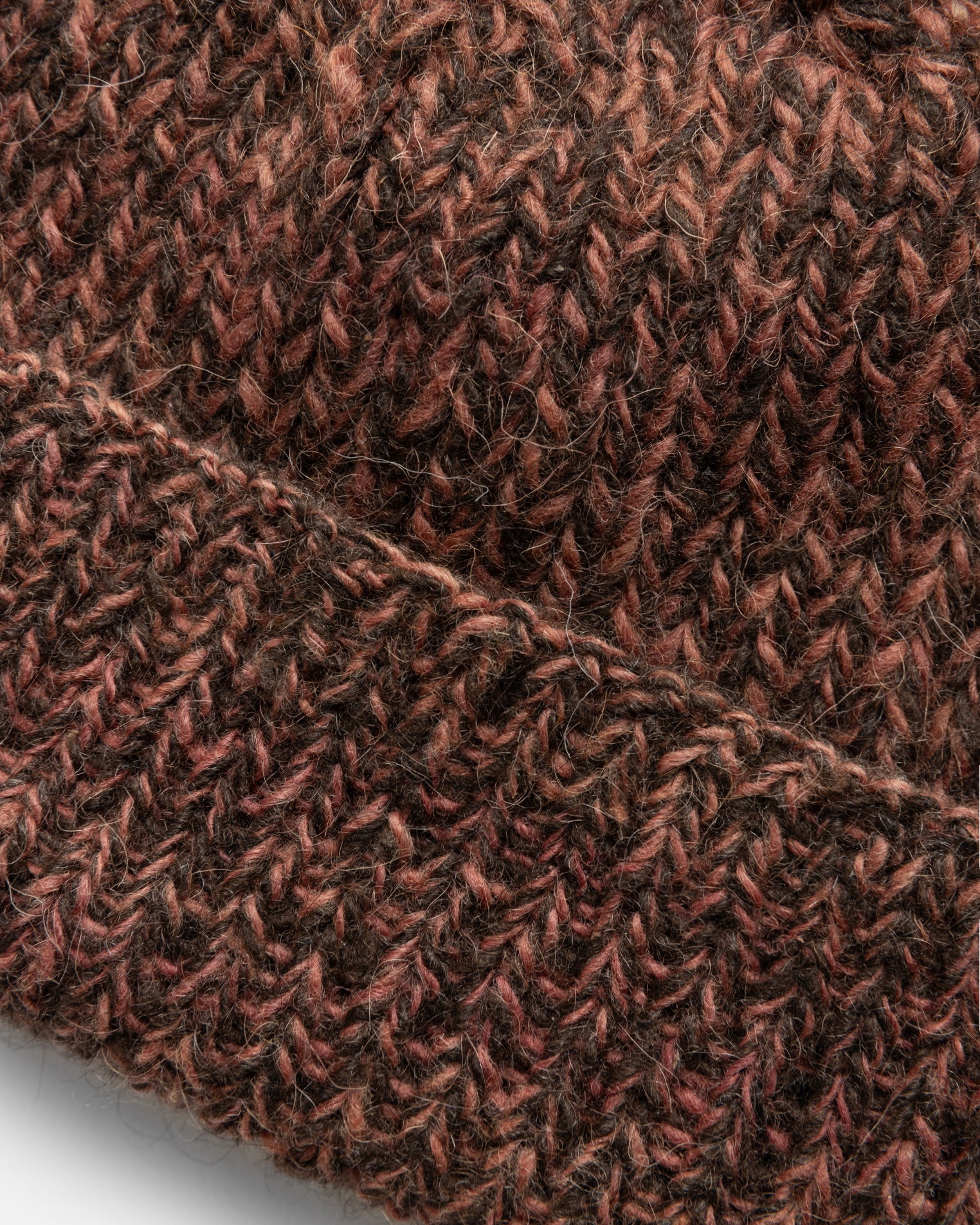 HIMALAYAN HAND-KNIT WATCH CAP - NATURALLY DYED LAC RED / UNDYED DARK CHOCOLATE NOMADIC WOOLEN RIB