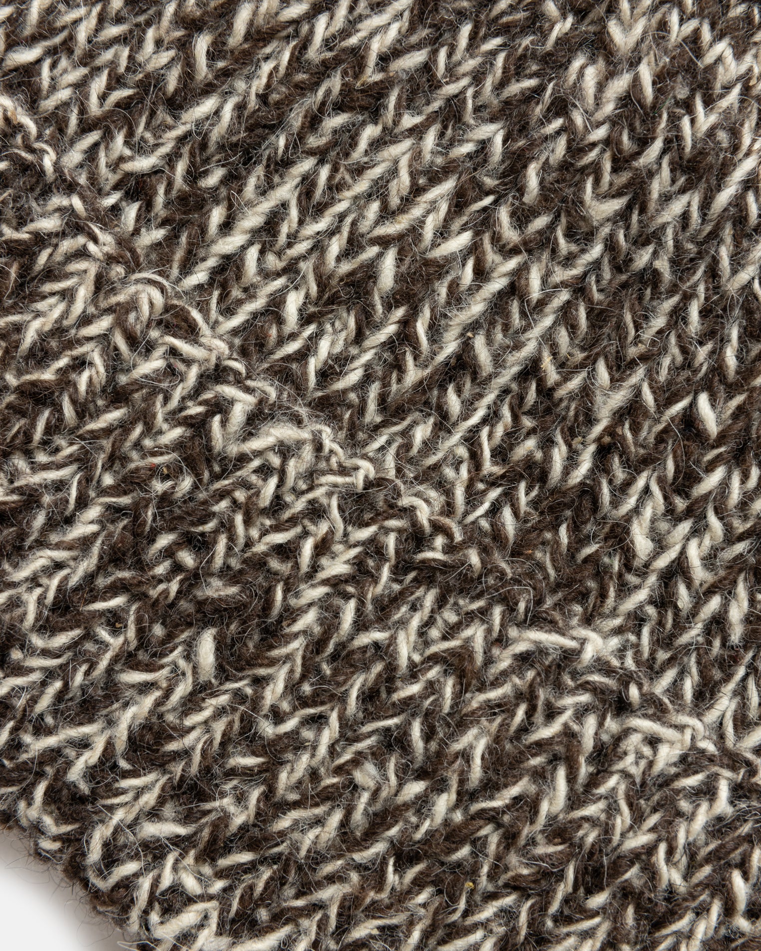 HIMALAYAN HAND-KNIT WATCH CAP - UNDYED DARK CHOCOLATE / ECRU NOMADIC WOOLEN RIB