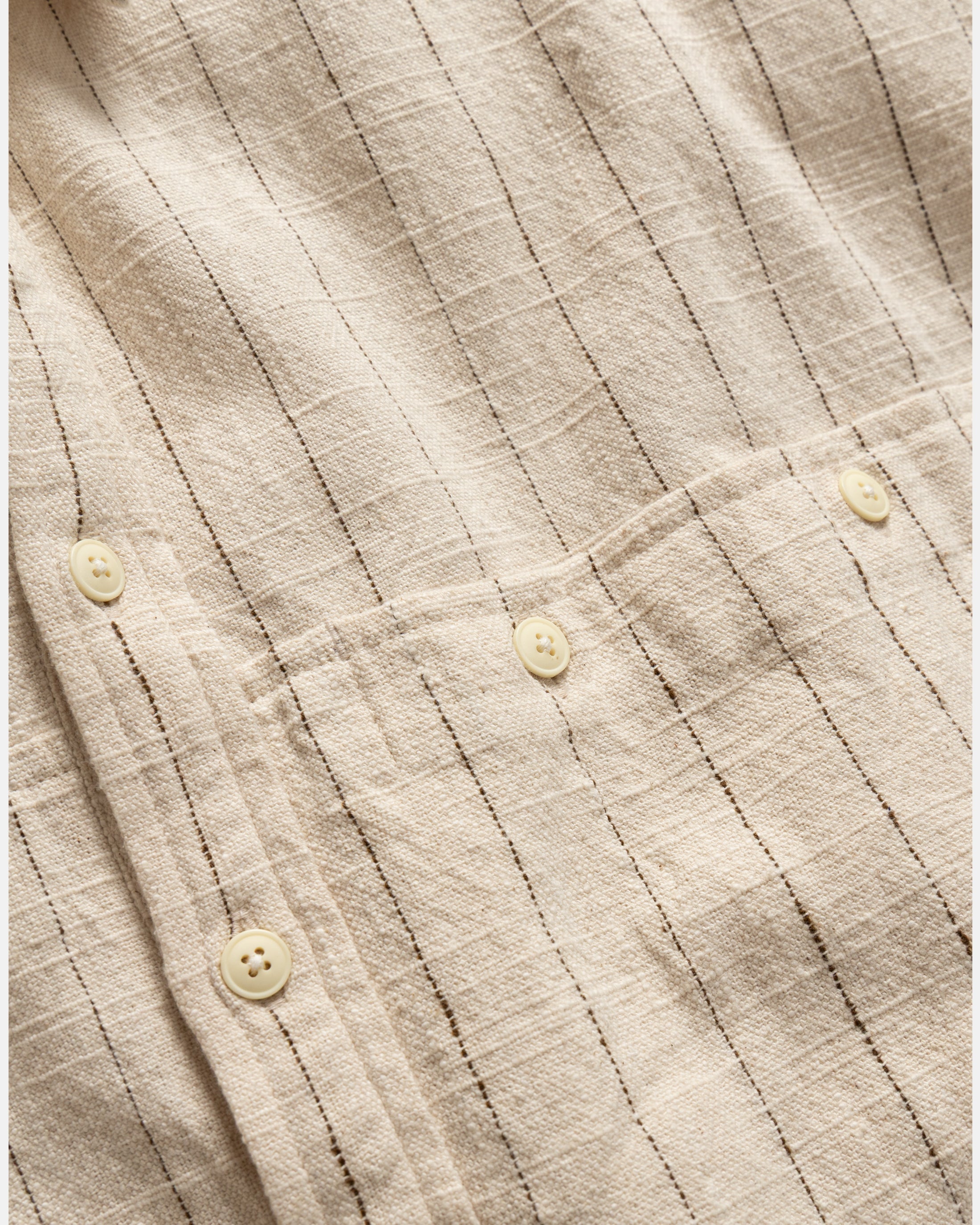 SS EASY WORK SHIRT - ECRU / BROWN STRIPED HANDLOOM COTTON BASKETWEAVE