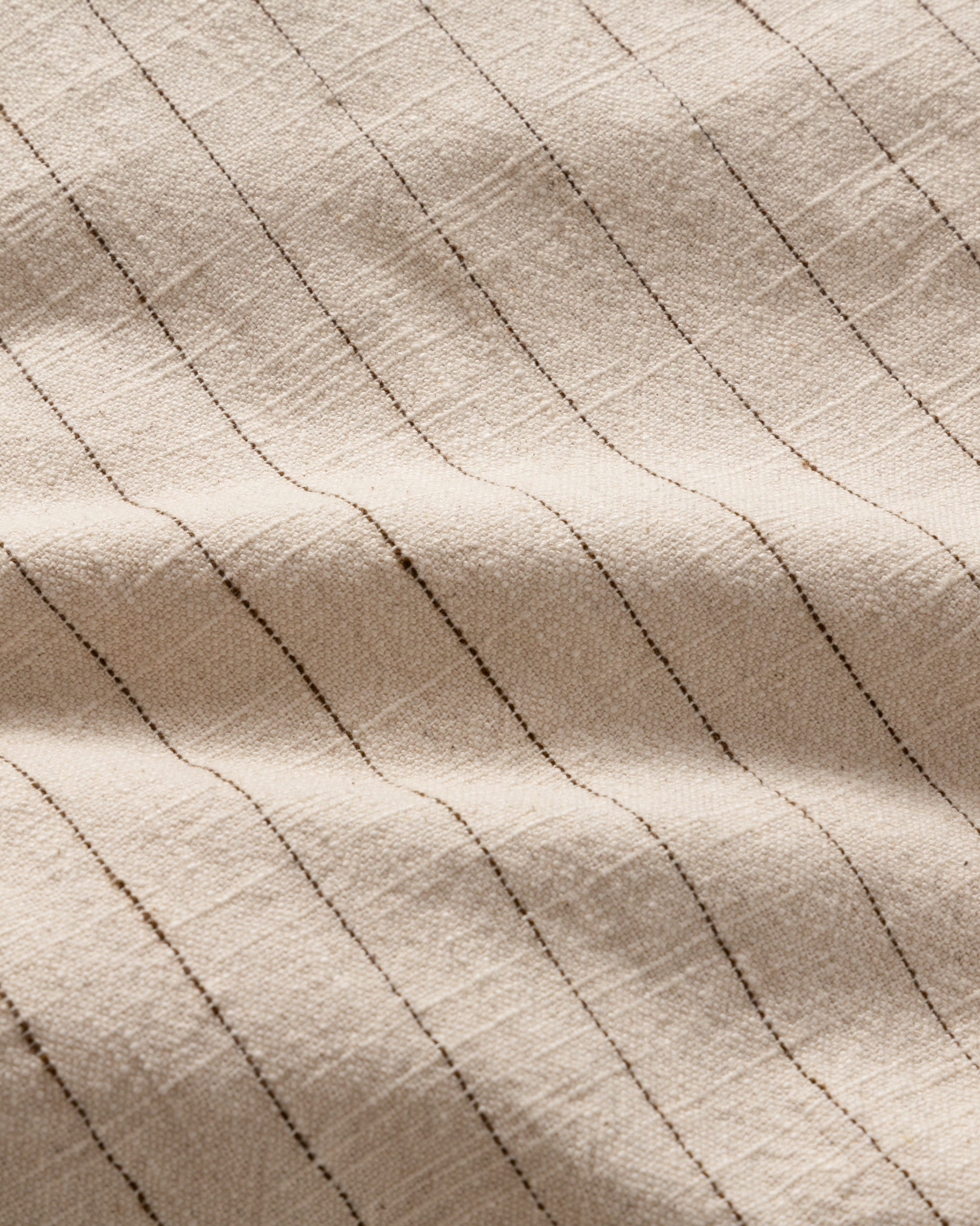 SS EASY WORK SHIRT - ECRU / BROWN STRIPED HANDLOOM COTTON BASKETWEAVE