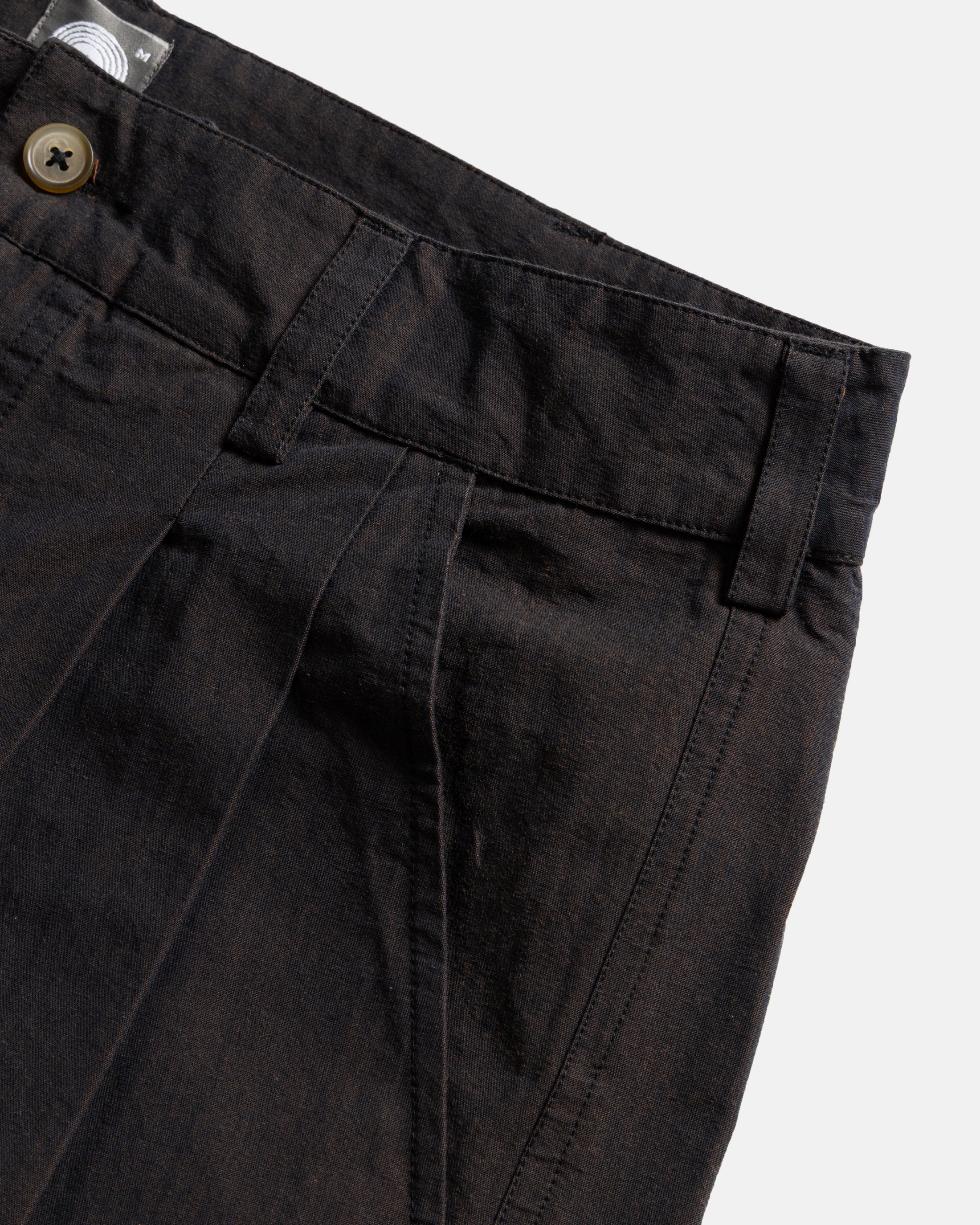 TINO DOUBLE PLEATED WIDE PANT - CIOCCOLATO / MEZZANOTE COTTON PLAINWEAVE