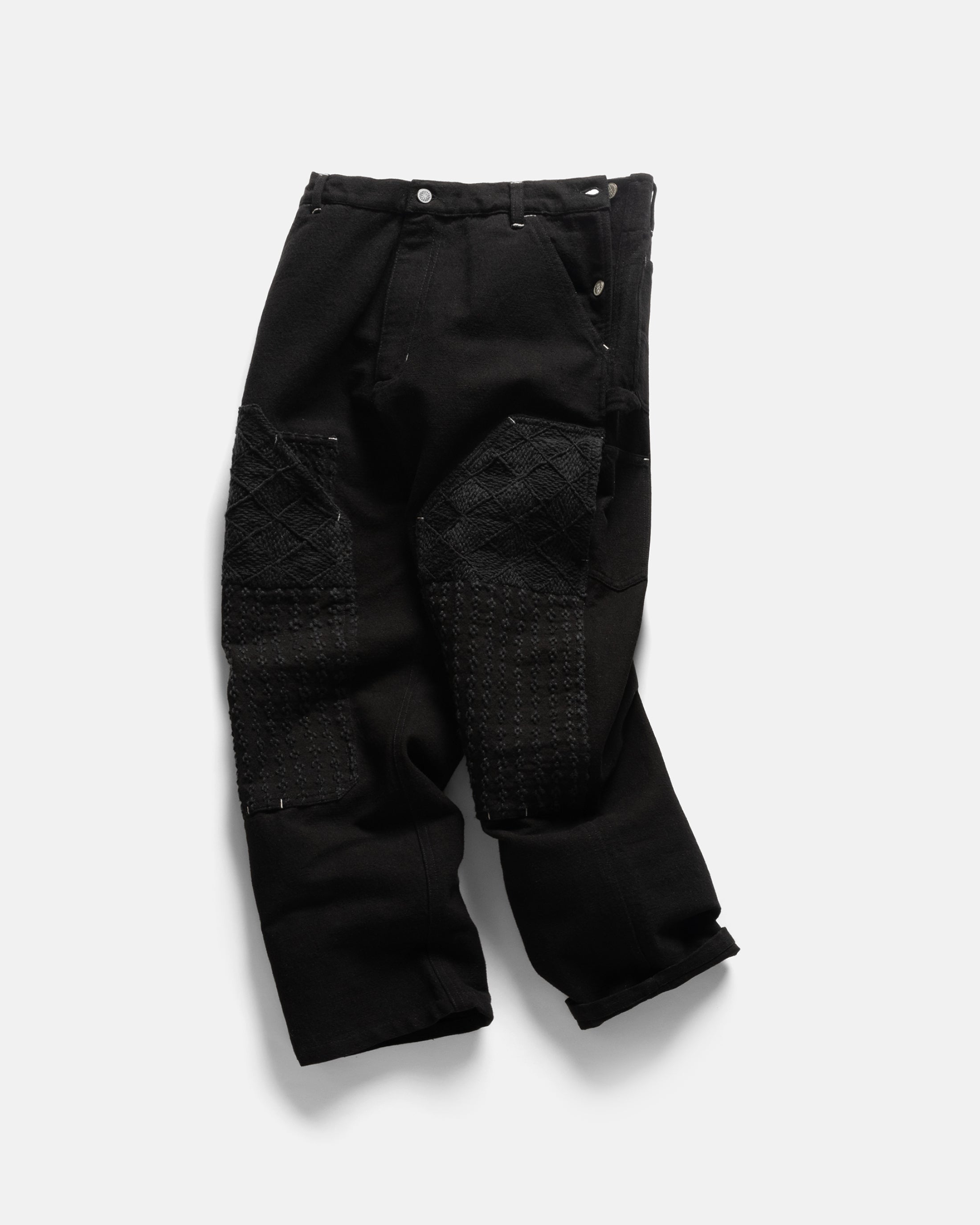 ELI HAND-EMBROIDERED DOUBLE KNEE WORK PANT - BLACK HANDSPUN