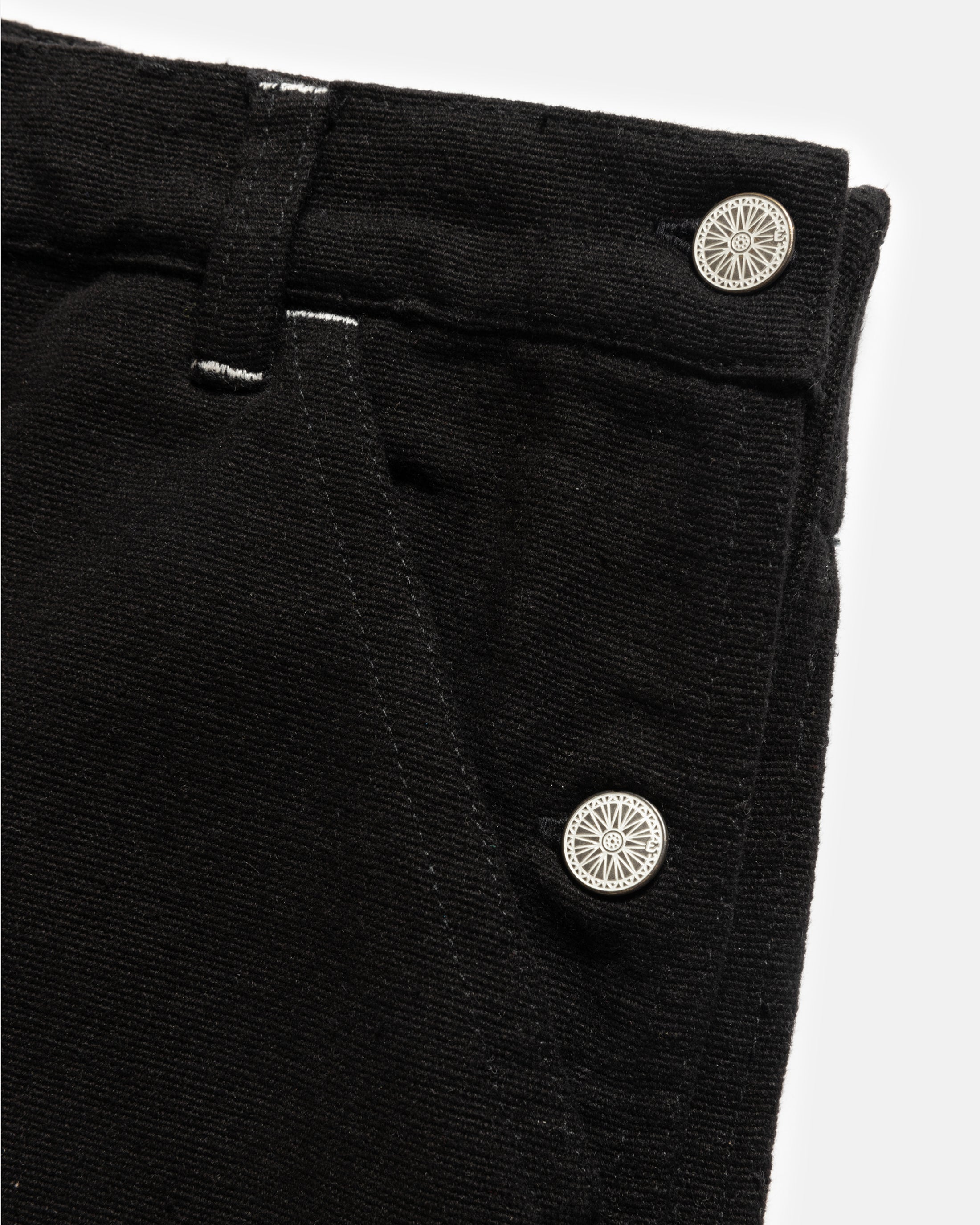 ELI HAND-EMBROIDERED DOUBLE KNEE WORK PANT - BLACK HANDSPUN COTTON CANVAS