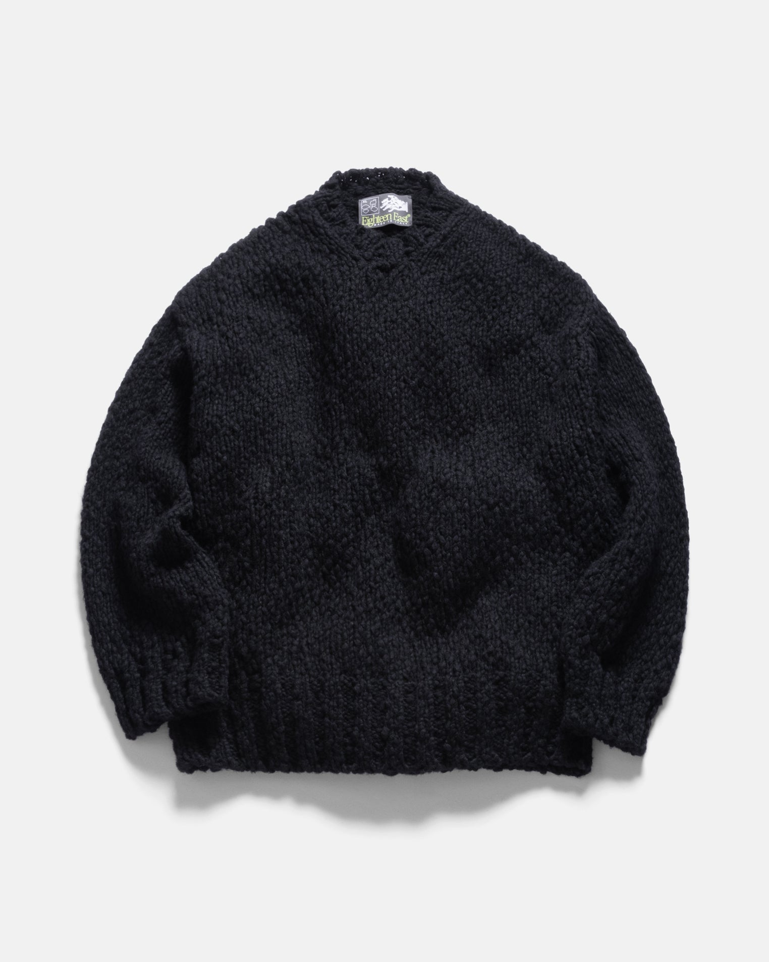 CUOCO CREWNECK SWEATER - BLACK THICK & THIN SUPERFINE MERINO BLENDED WOOL