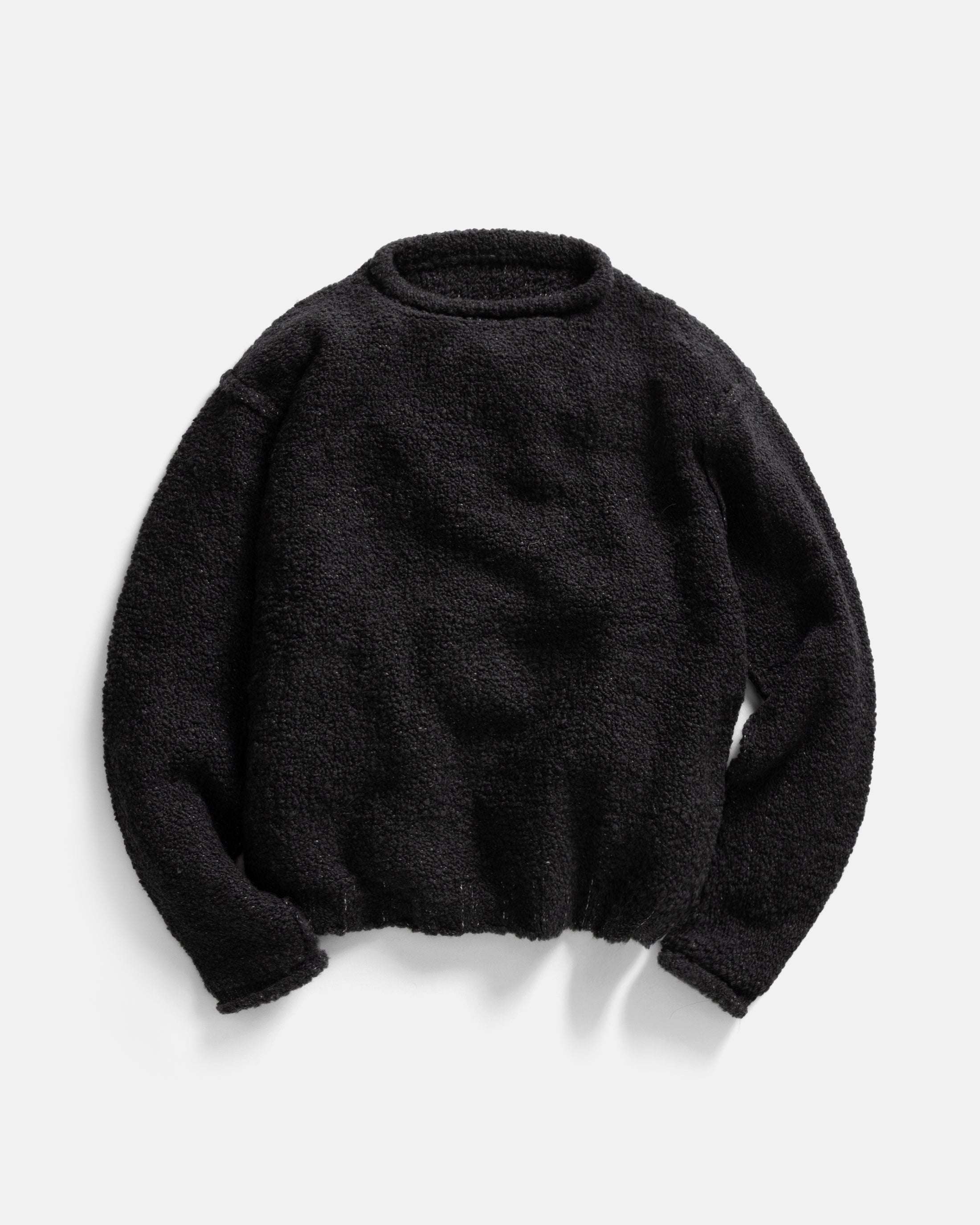 THOM REVERSIBLE ROLLNECK SWEATER -  FADED BLACK HANDLOOM TWISTED MERINO BOUCLE