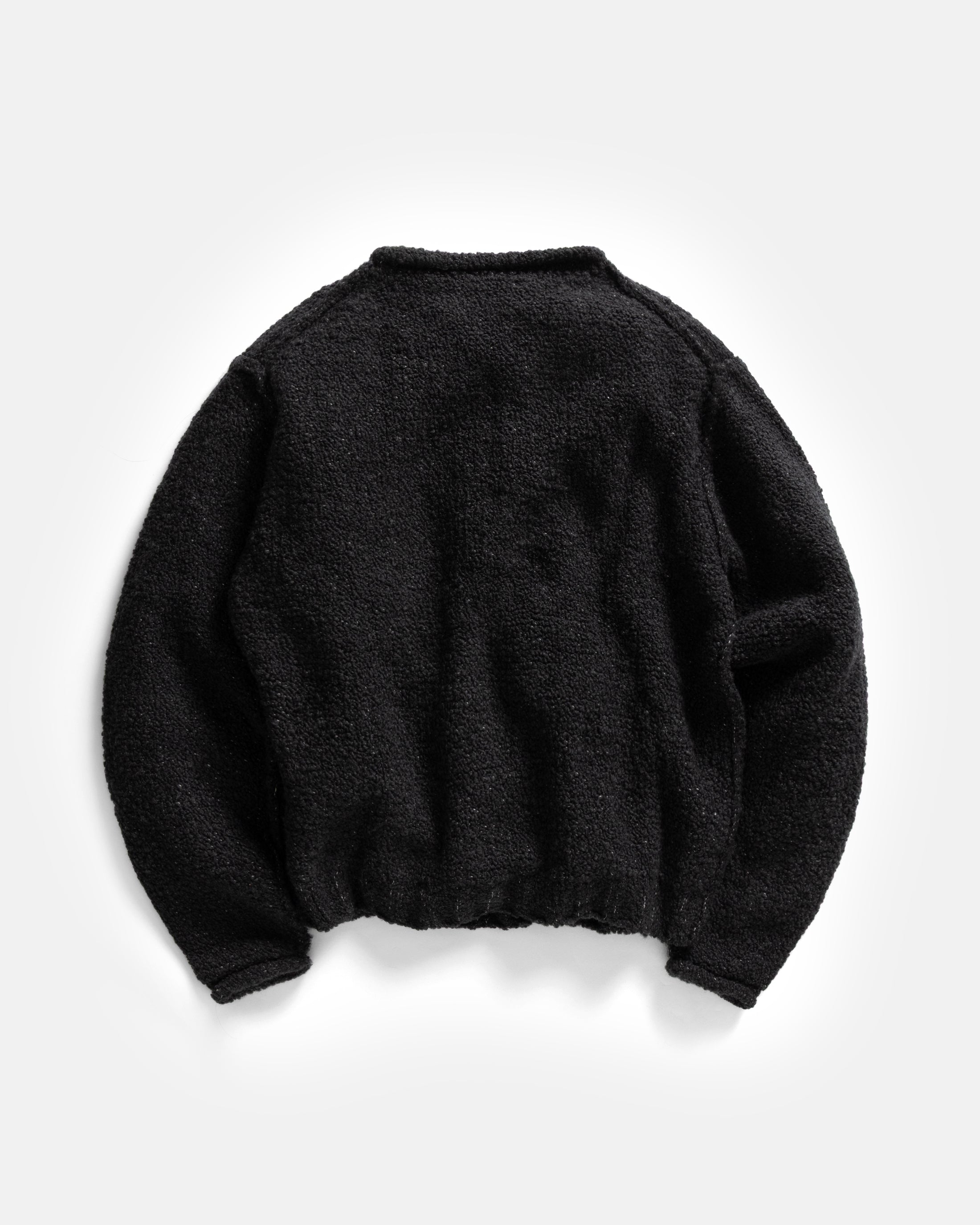THOM REVERSIBLE ROLLNECK SWEATER -  FADED BLACK HANDLOOM TWISTED MERINO BOUCLE