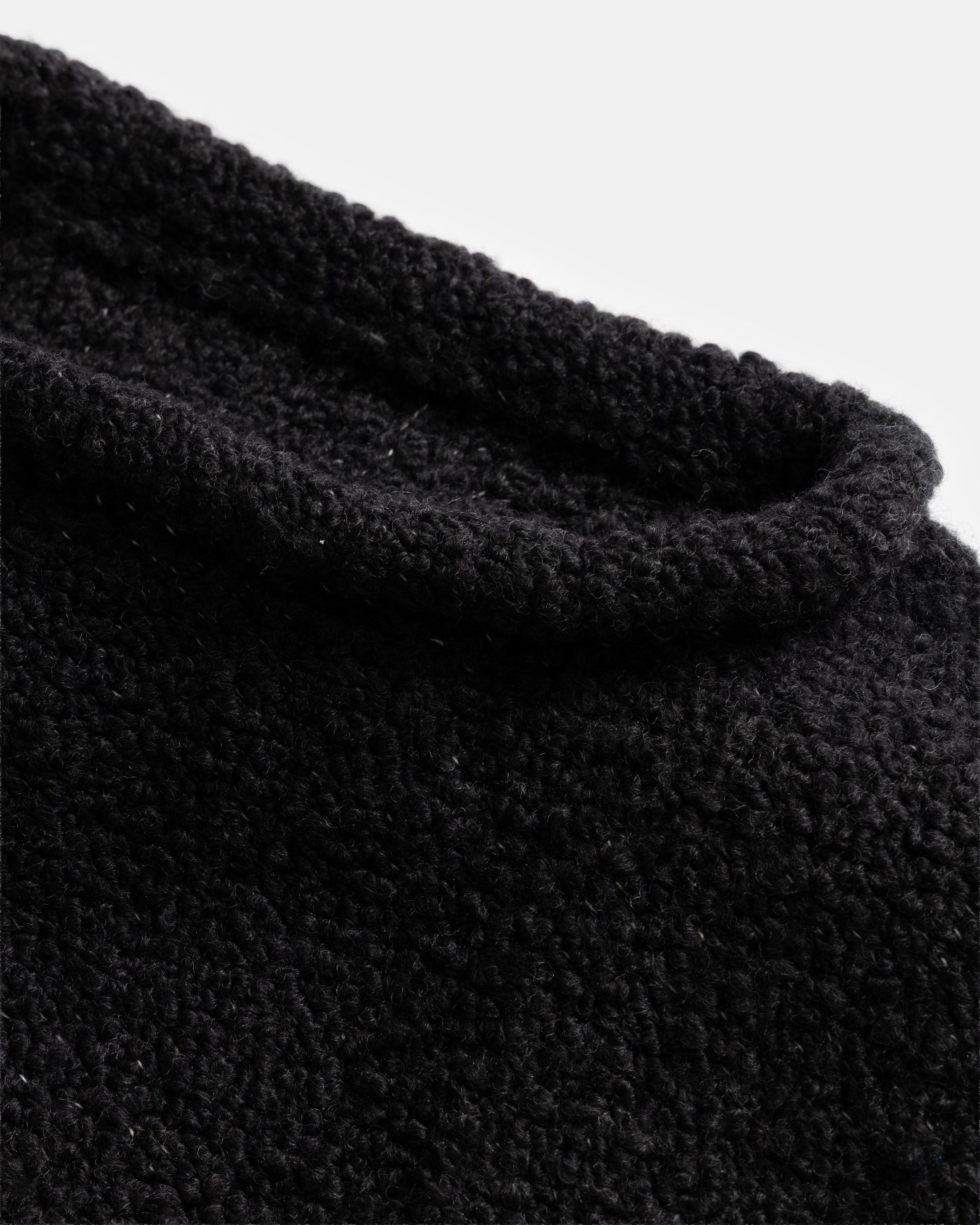 THOM REVERSIBLE ROLLNECK SWEATER -  FADED BLACK HANDLOOM TWISTED MERINO BOUCLE
